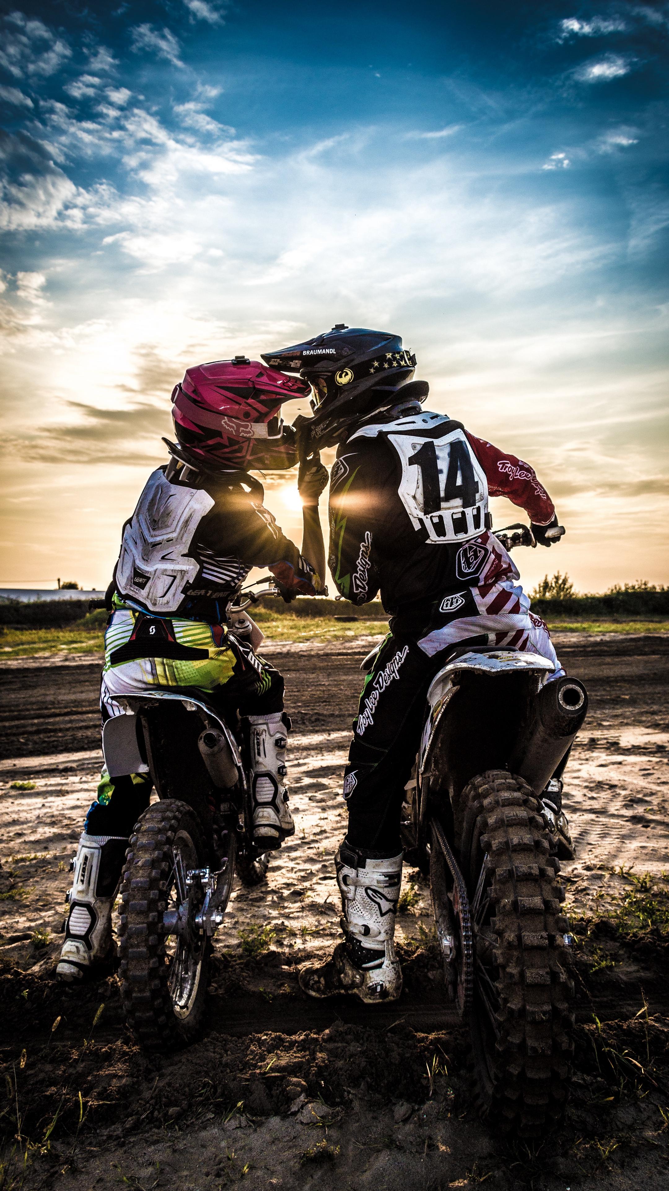 Download wallpaper 2160x3840 motocross, kiss, love, moto, sport
