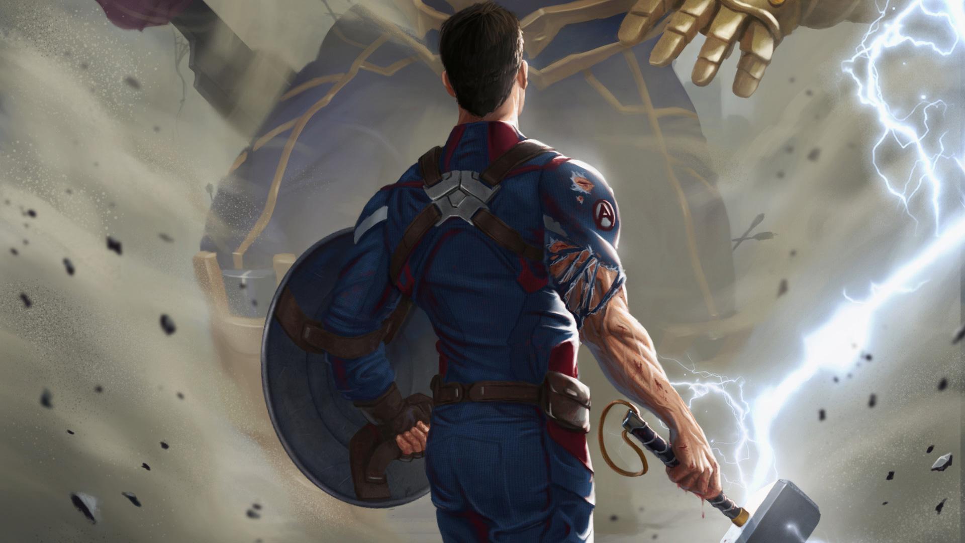 Captain America With Thor Hammer, HD Superheroes, 4k Wallpaper