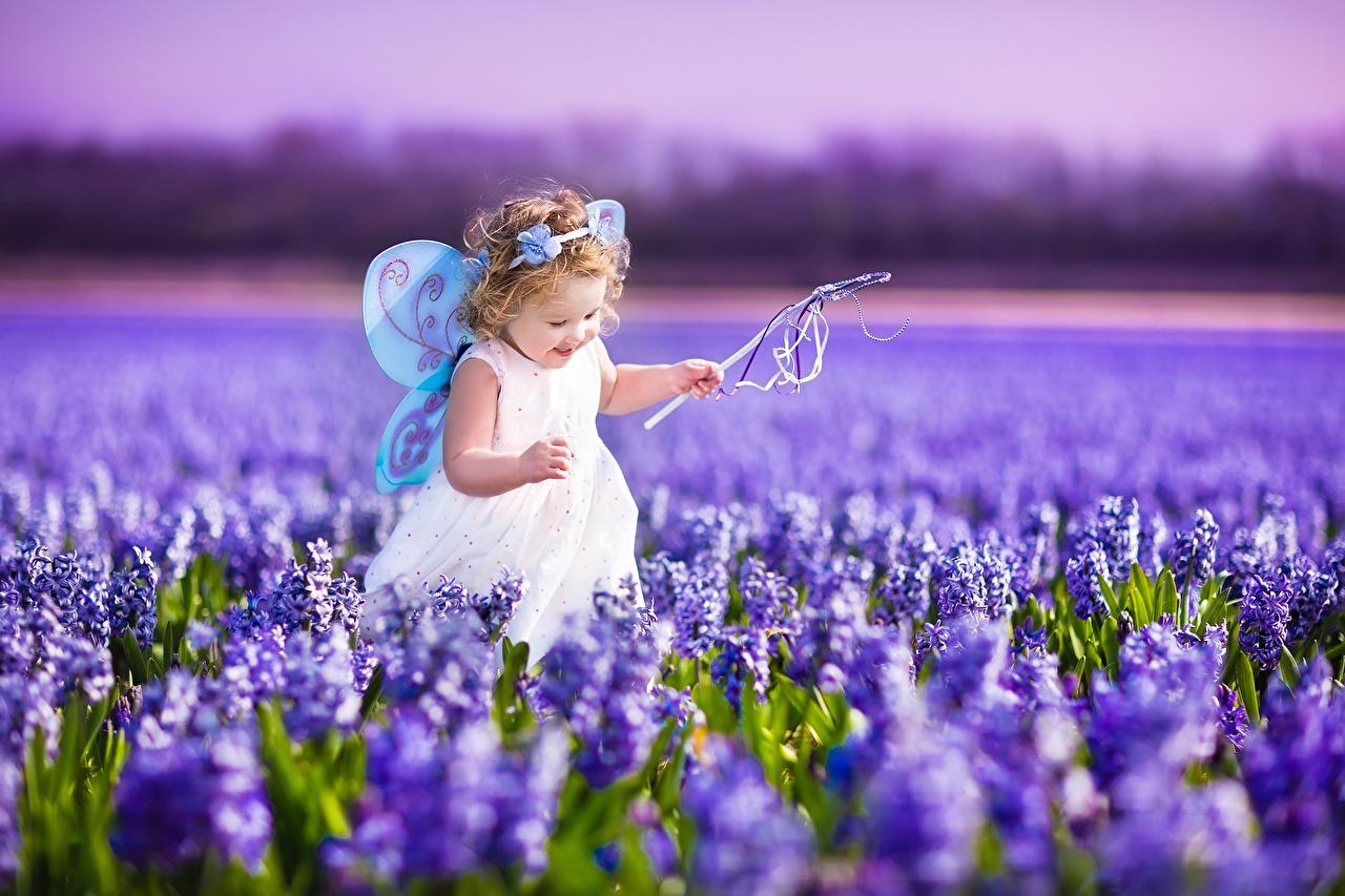 Wallpaper Little girls Fairies Smile joyful Children Fields