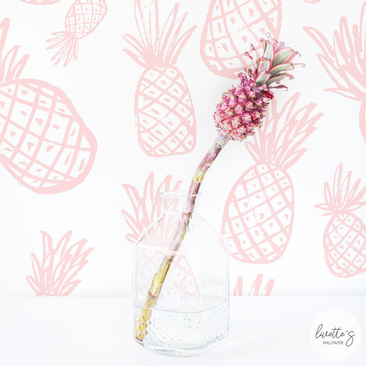Tropical Pink Pineapple Wallpaper Baby Girl Nursery Fruits