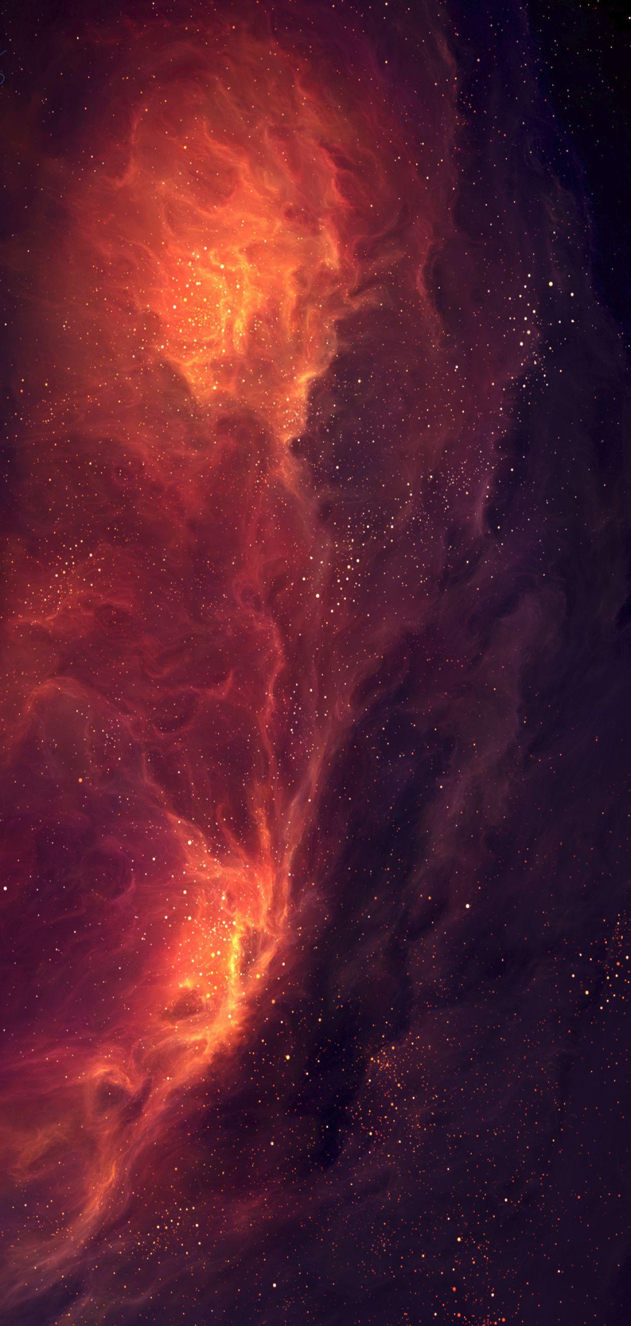 iOS iPhone X, black, orange, fire, space, stars, planet
