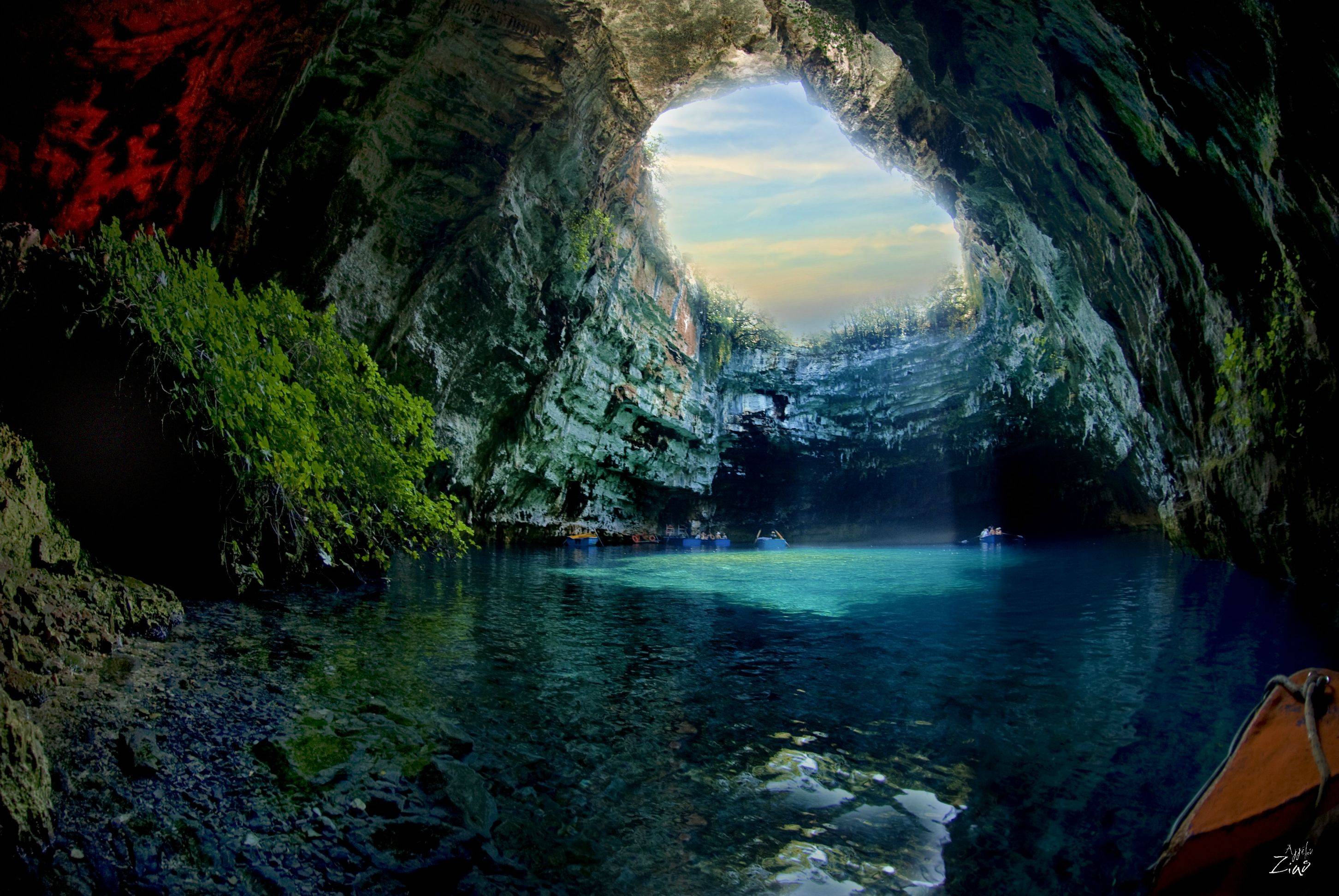 Melissani Cave located in Kefalonia Island, Greece
