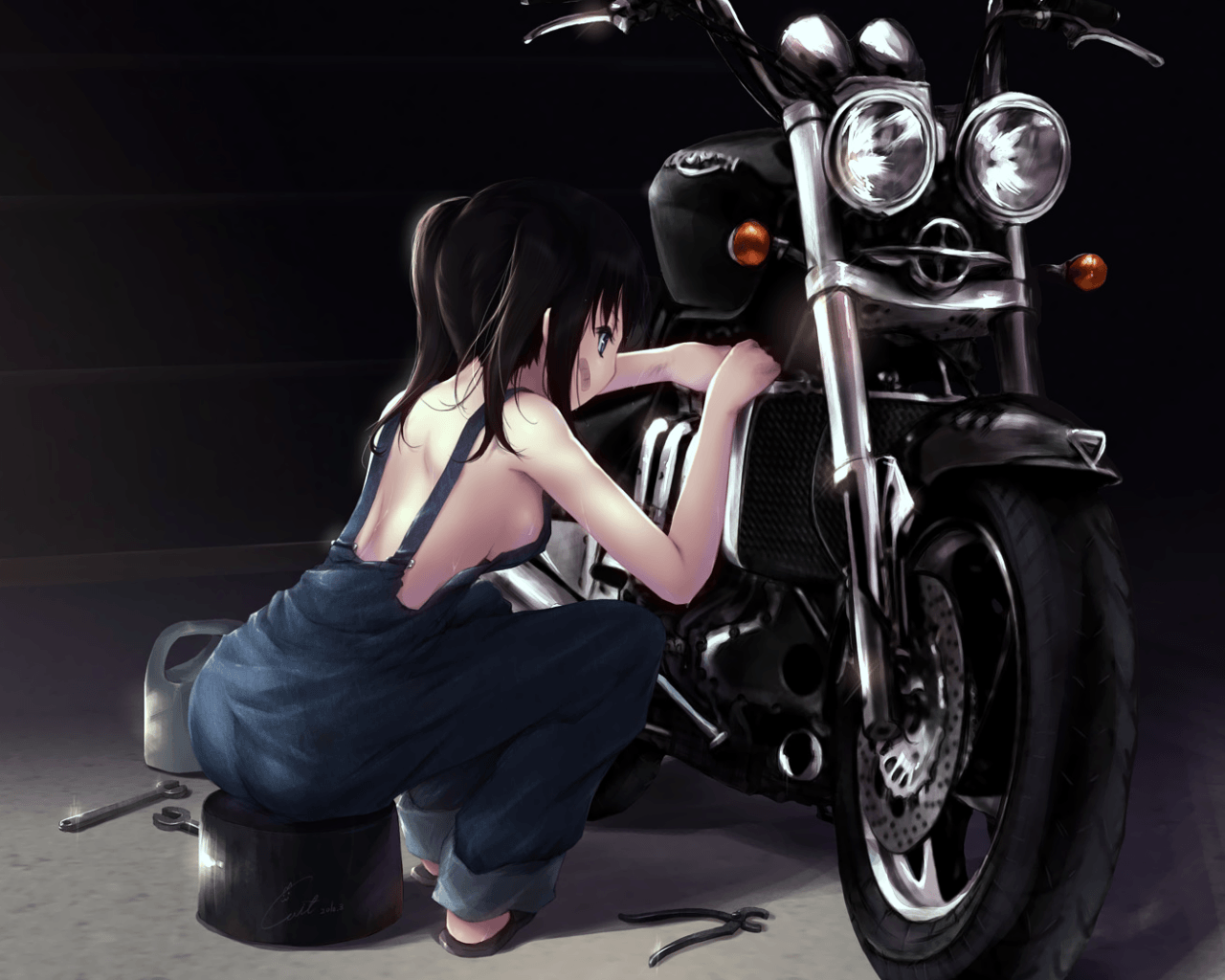 Wallpaper mechanic girl motorcycle