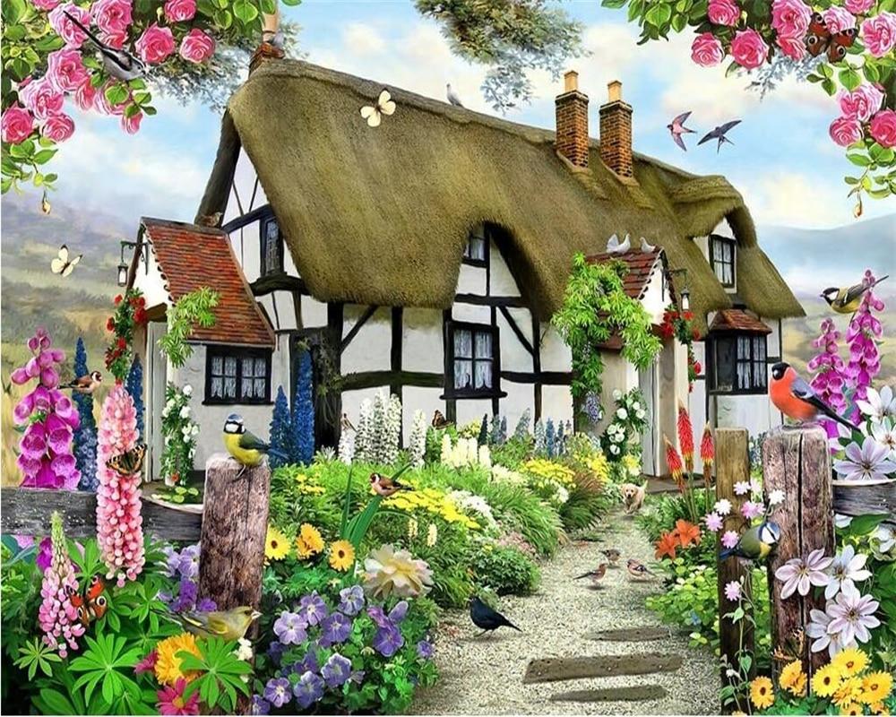 US $9.45 37% OFF. Beibehang Custom Wallpaper Gorgeous Pastoral English Country Cottage Rose Garden Children's Room TV Backdrop Mural 3D Wallpaper In