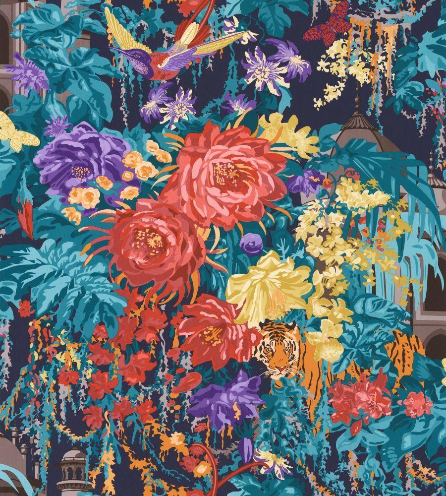 Mughal Garden Navy / Paprika wallpaper