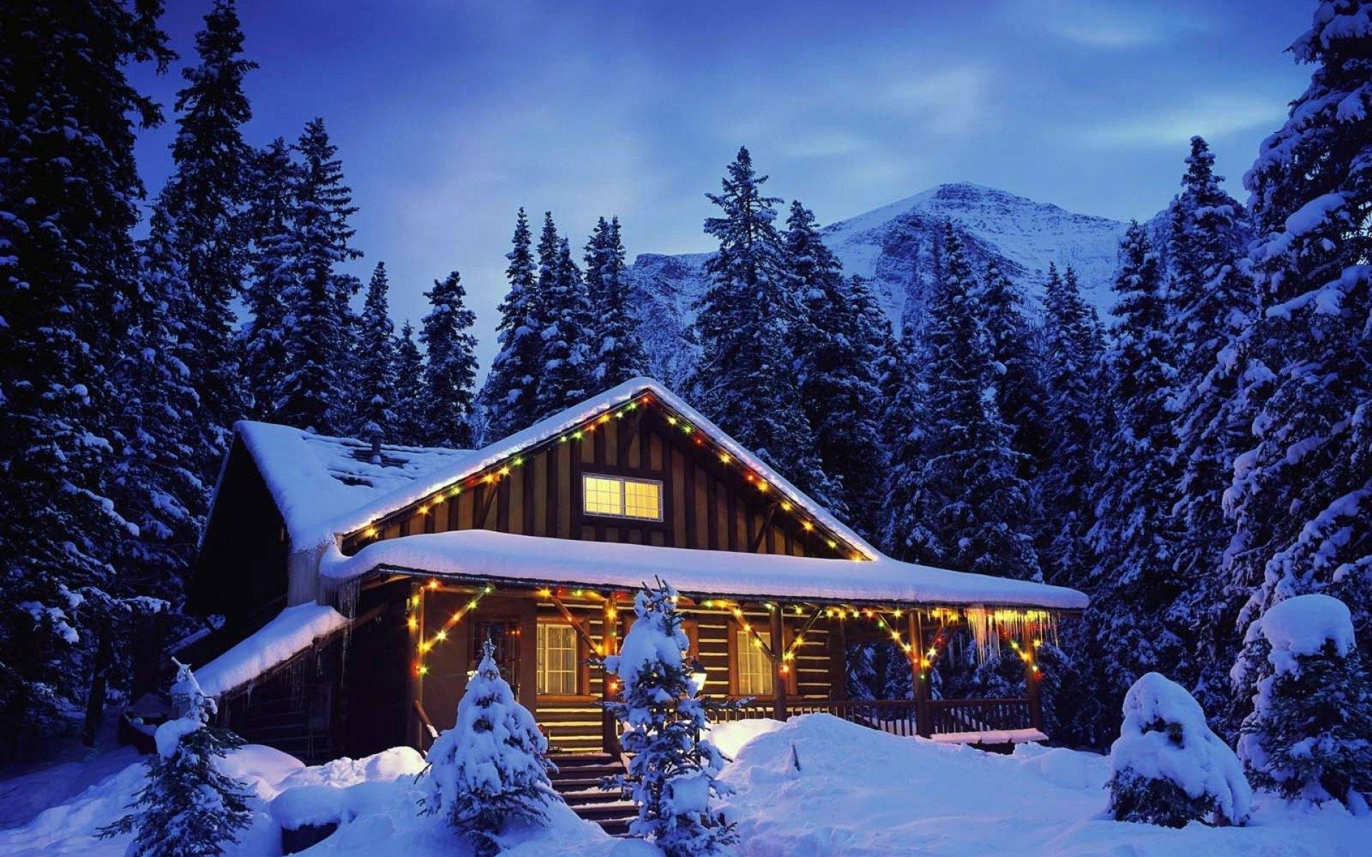 winter scenery cabin