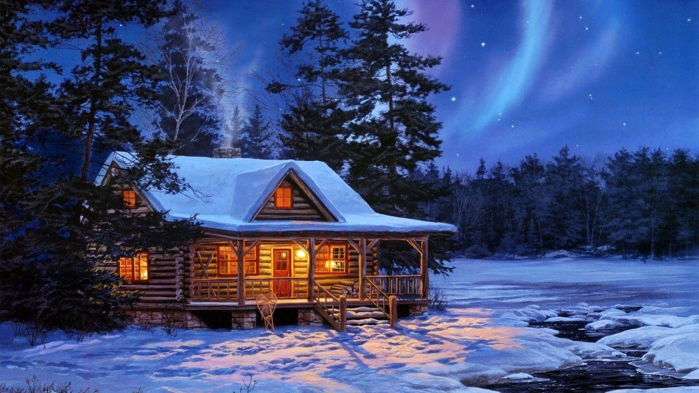 Winter Cottage Wallpaper