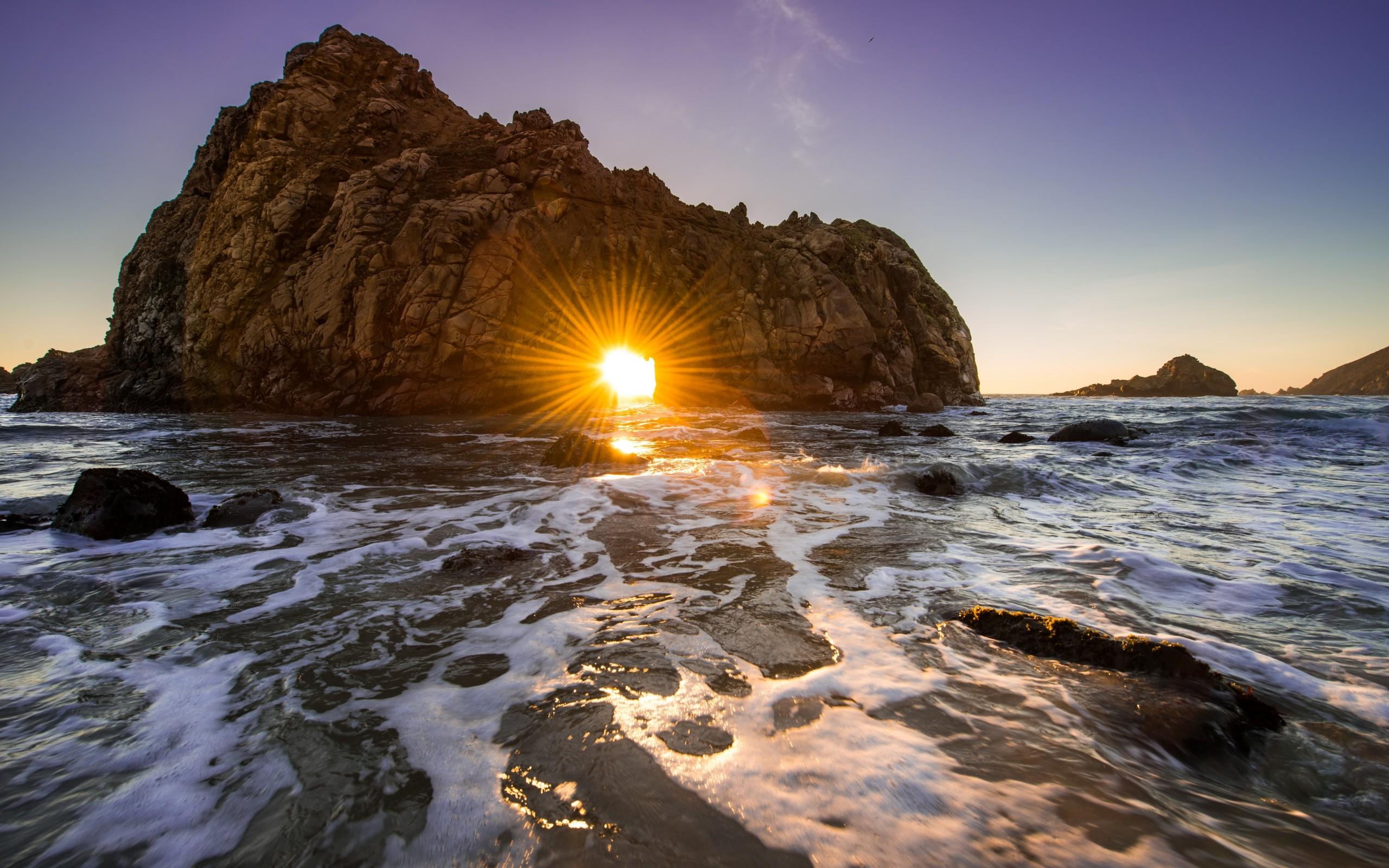 California ocean rock sunset wallpaperx1600