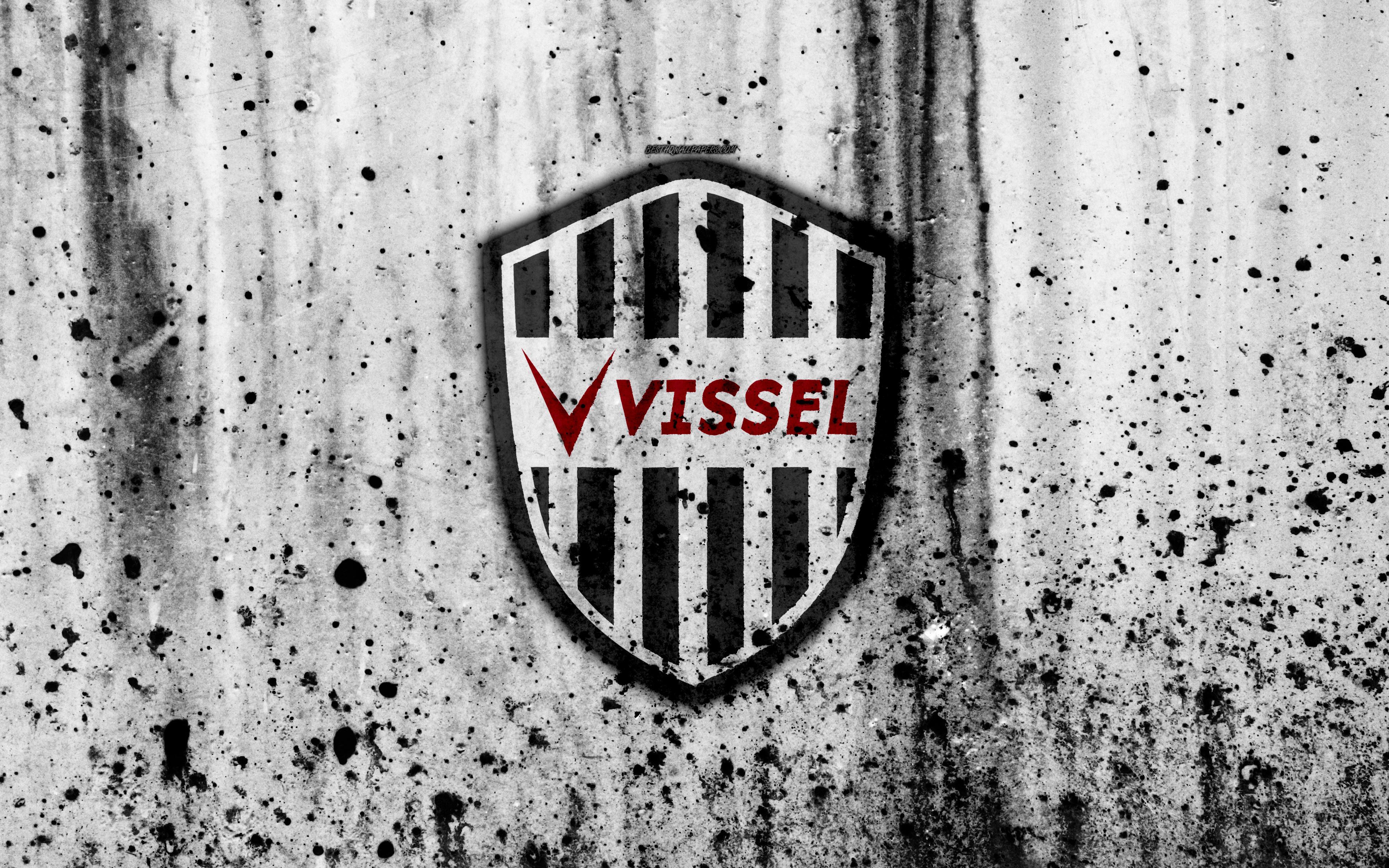 Download Wallpaper FC Vissel Kobe, 4k, Logo, J League, Stone