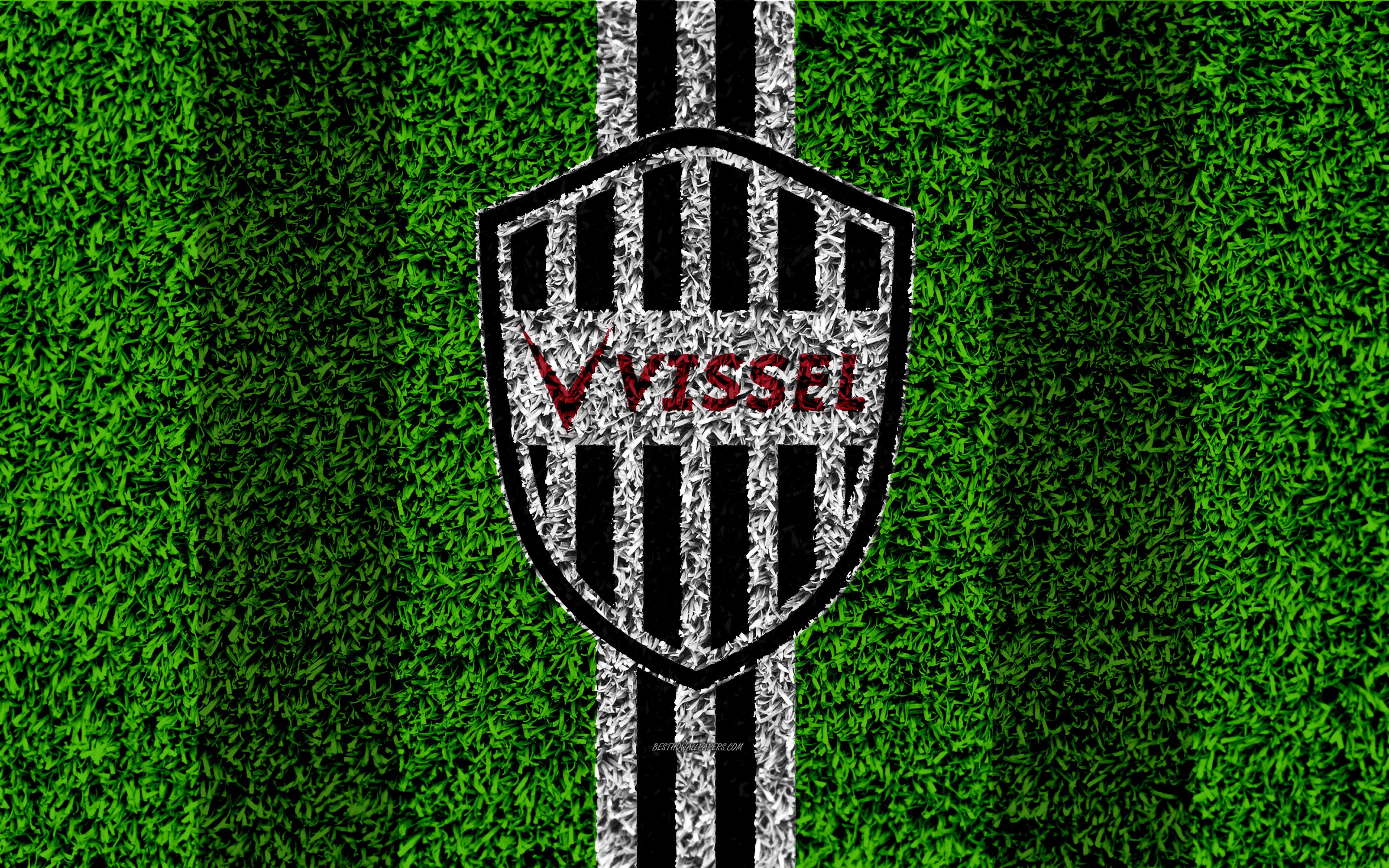 Download wallpaper Vissel Kobe FC, 4k, logo, football lawn
