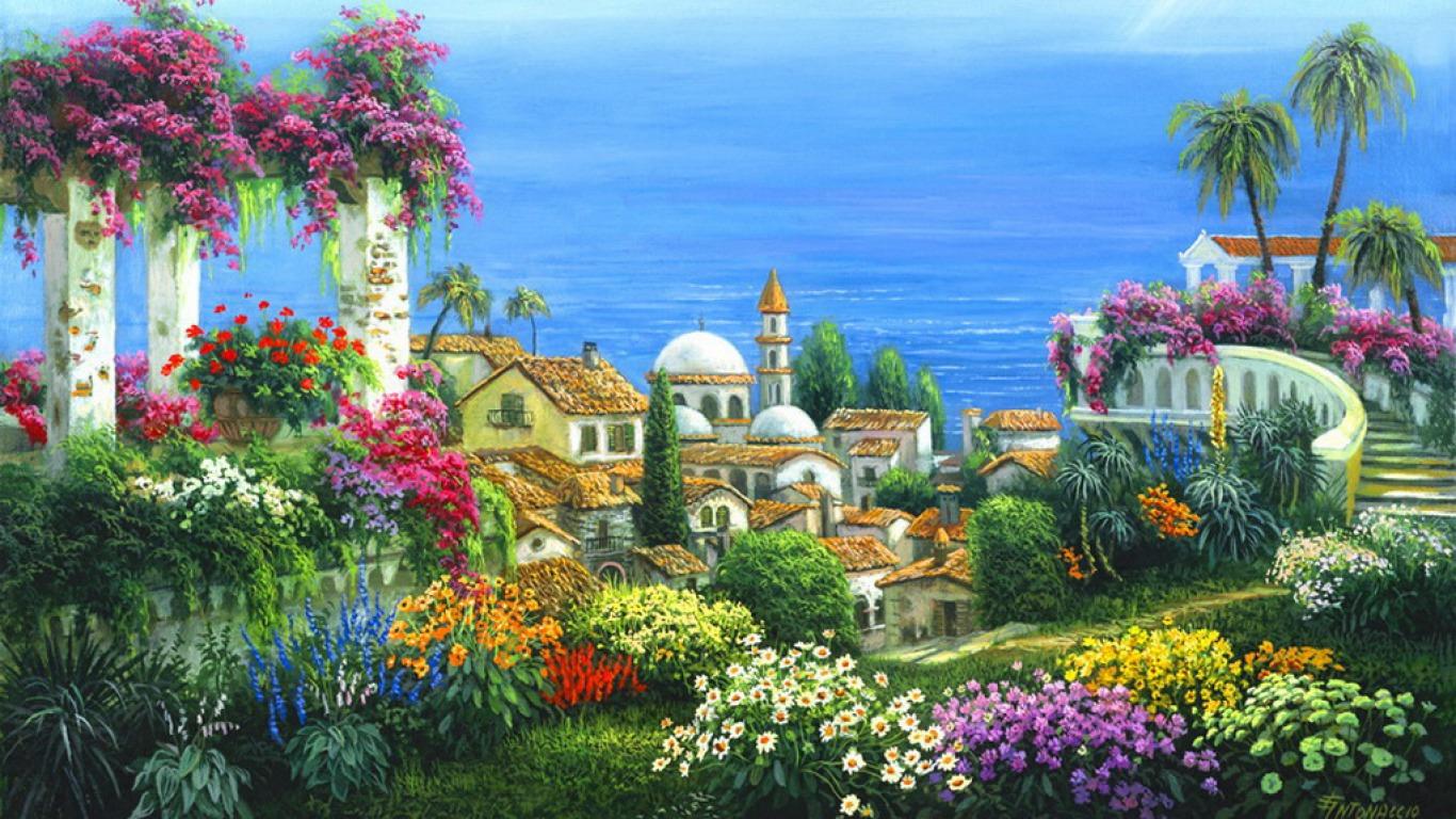 Seaside Village Wallpaper and Background Imagex768