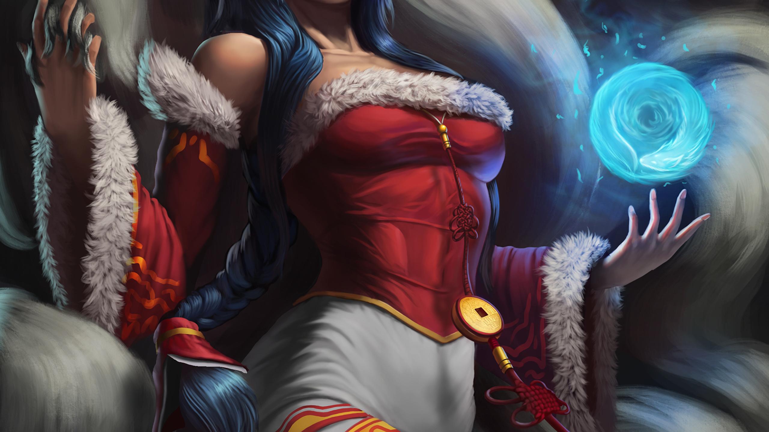 Wallpaper Ahri League of Legends sorcery Girls Fantasy 2560x1440