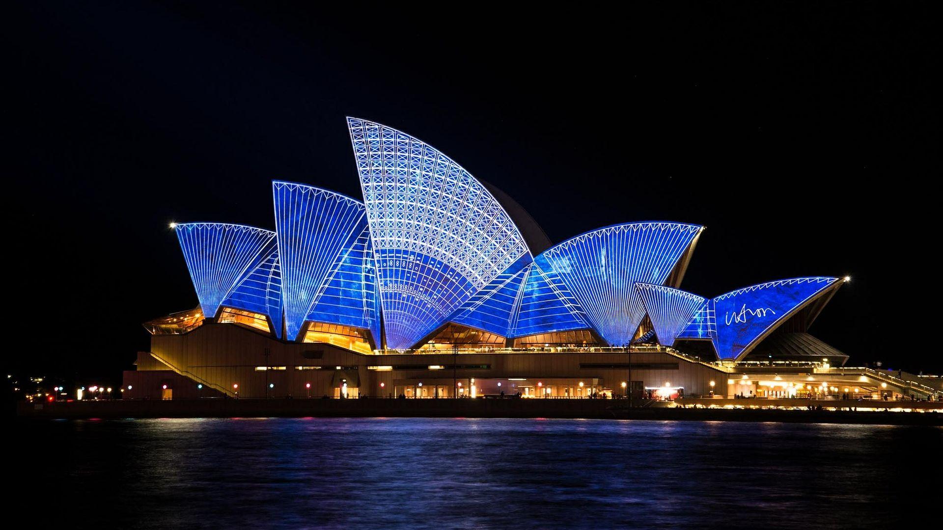 Blue Light Show Opera House Sydney City Wallpaper