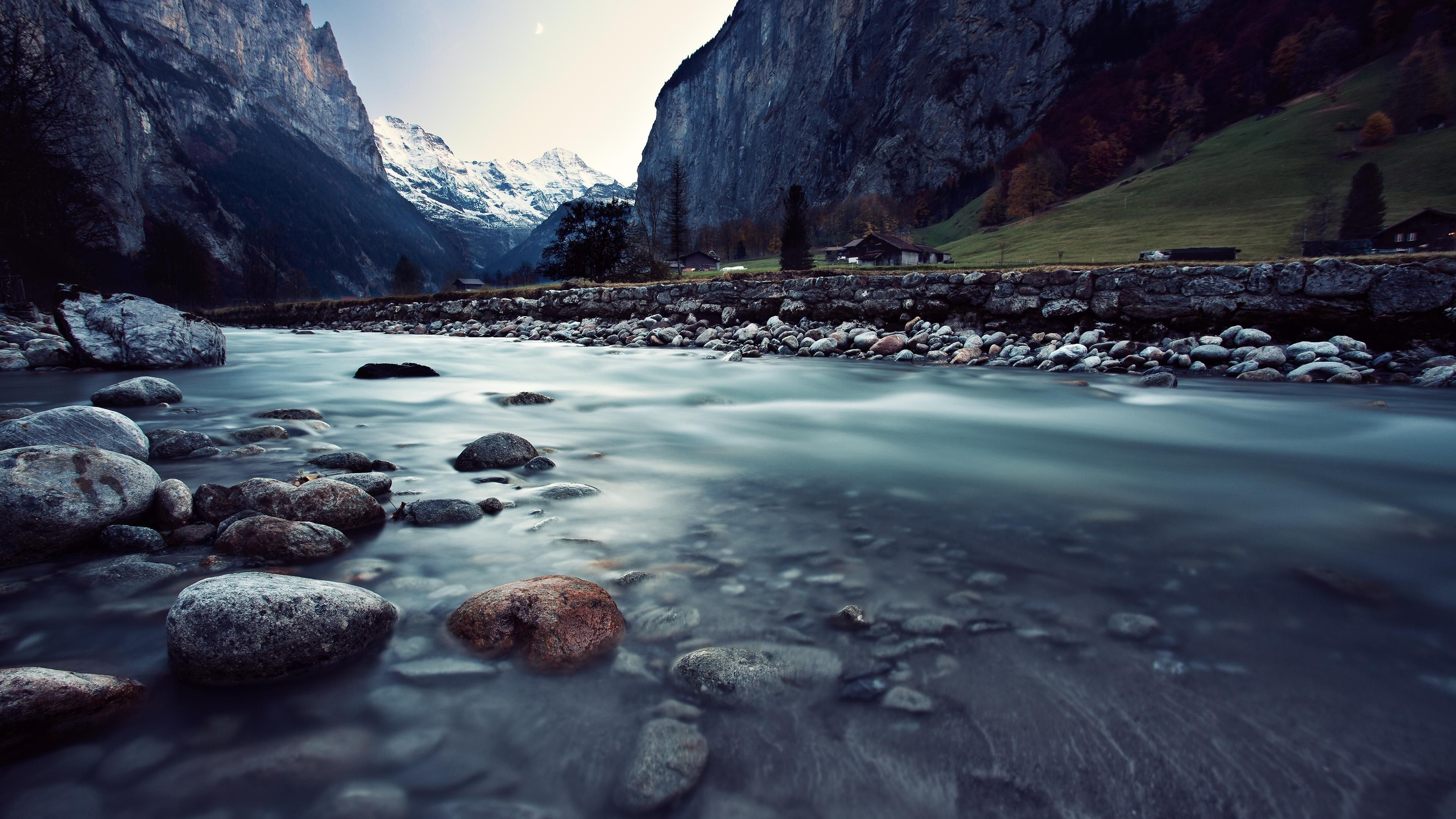 Wallpaper Switzerland, 4k, HD wallpaper, river, mountains