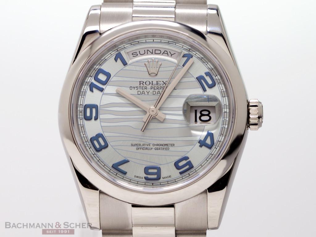 Rolex Day Date Ref 118206 950 Platinum Ice Blue Waves Dial Box
