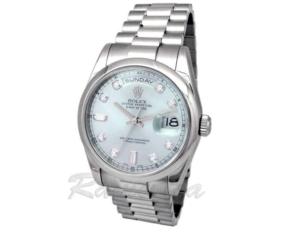 36mm Rolex Platinum Daydate Glacier Blue Diamond 118206 DATE