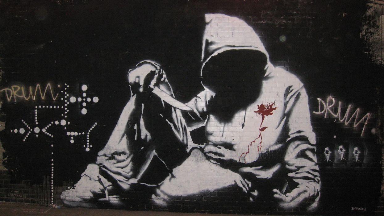 Dark anarchy graffiti hood weapons knife art urban wallpaper