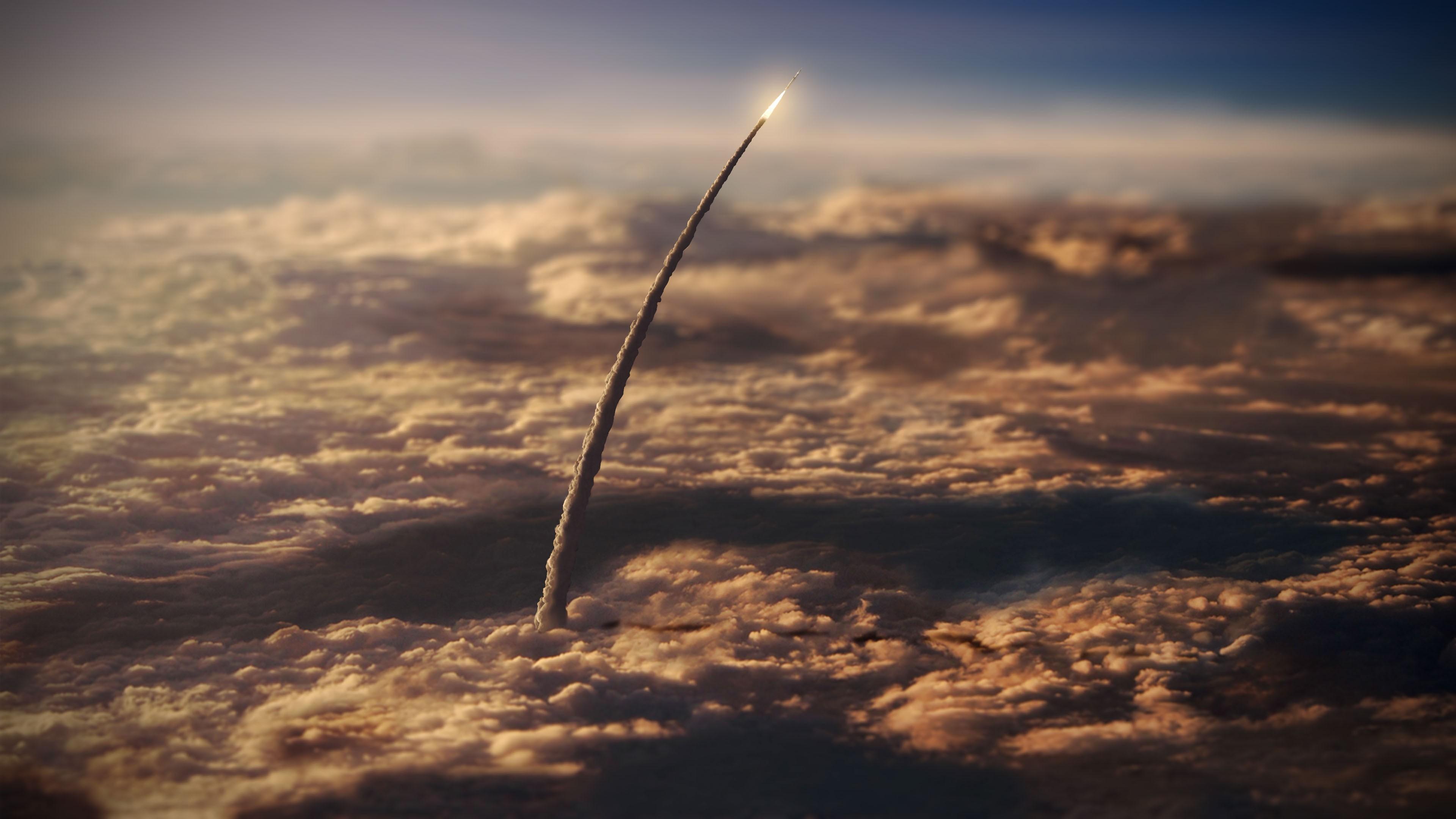 smoke, launch, rocket, clouds, tilt shift, NASA, space wallpaper
