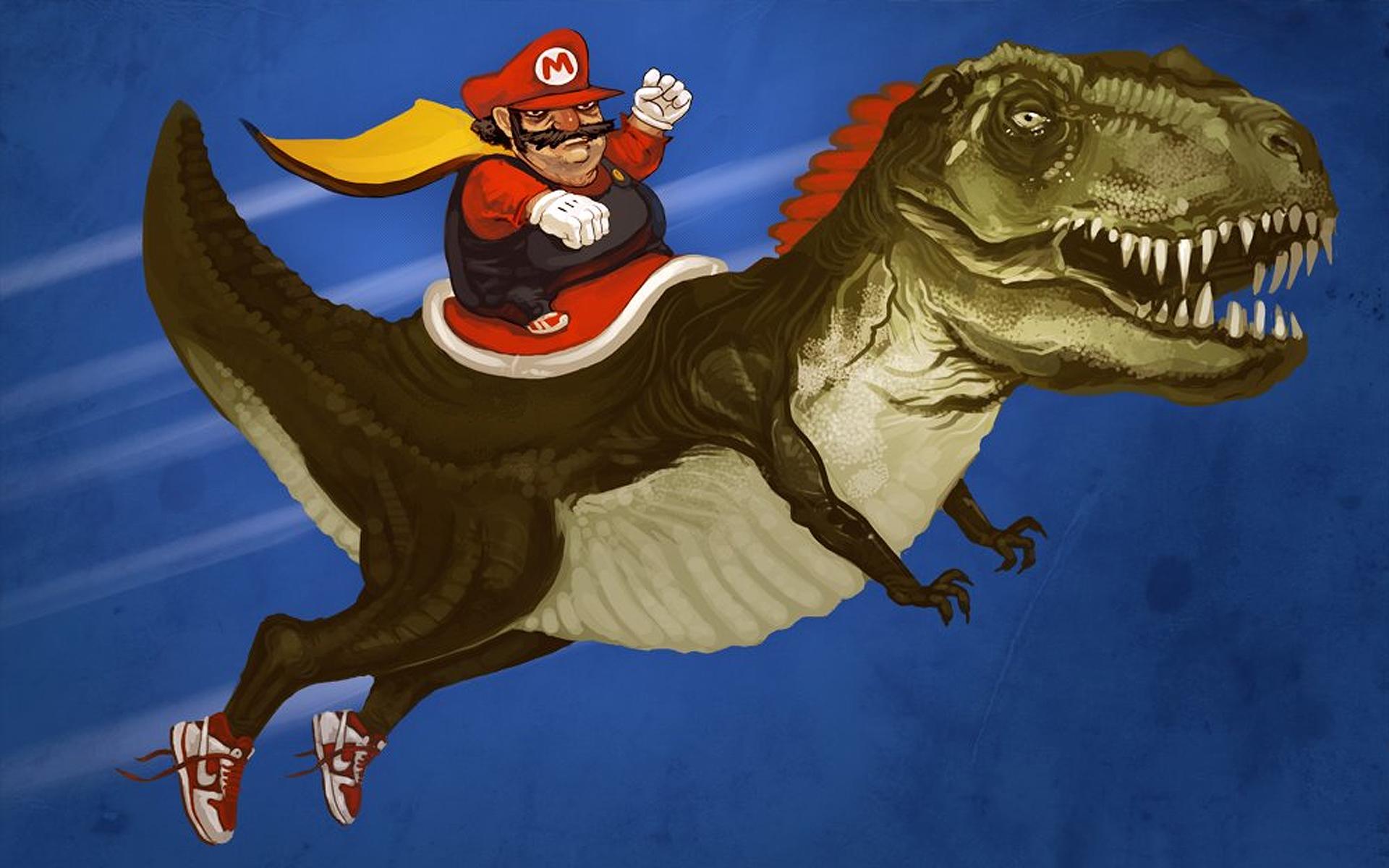 Derp Mario Riding T Rex Wallpaperx1200