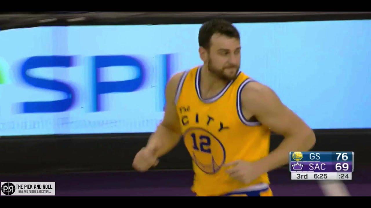 Andrew Bogut with the flashy assist to Klay Thompson. Warriors v