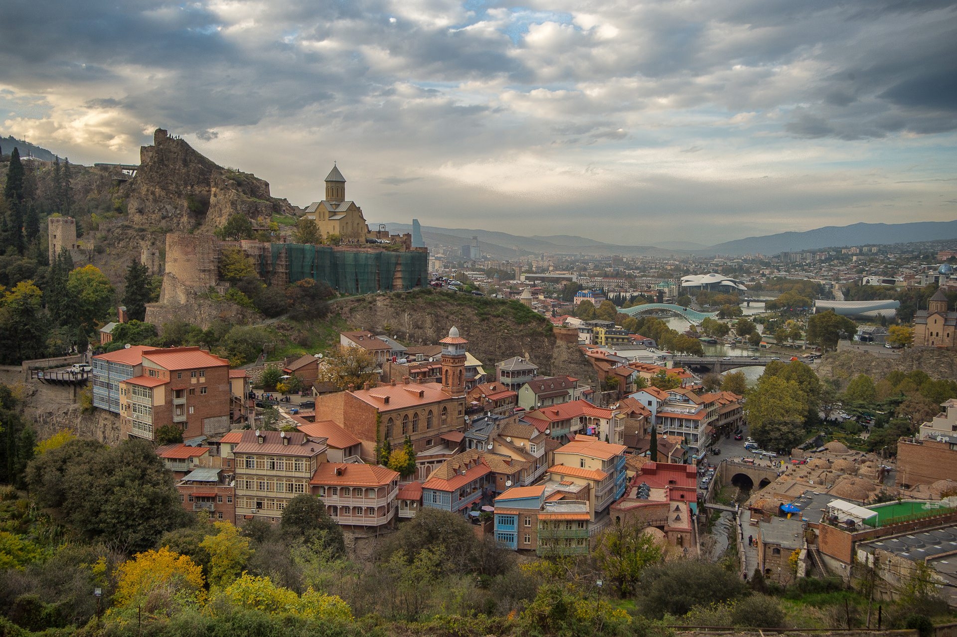 Wallpaper buildings, Narikala Fortress, Old Tbilisi, ruins, panorama