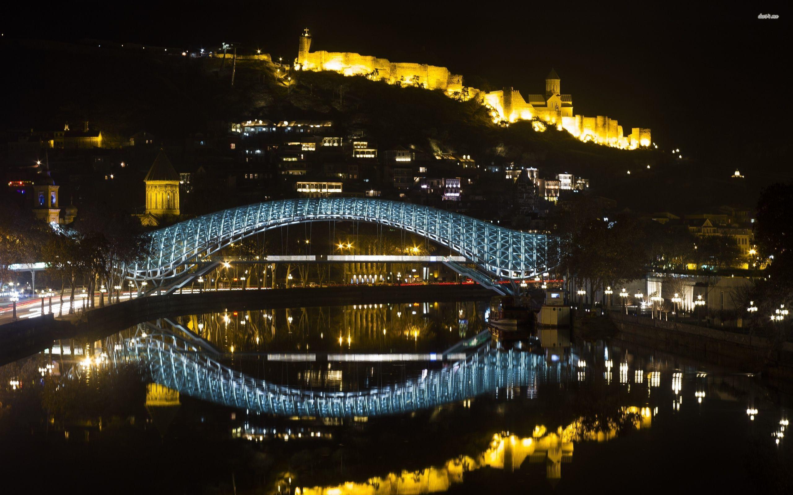 Tbilisi Peace Bridge at night wallpaper wallpaper