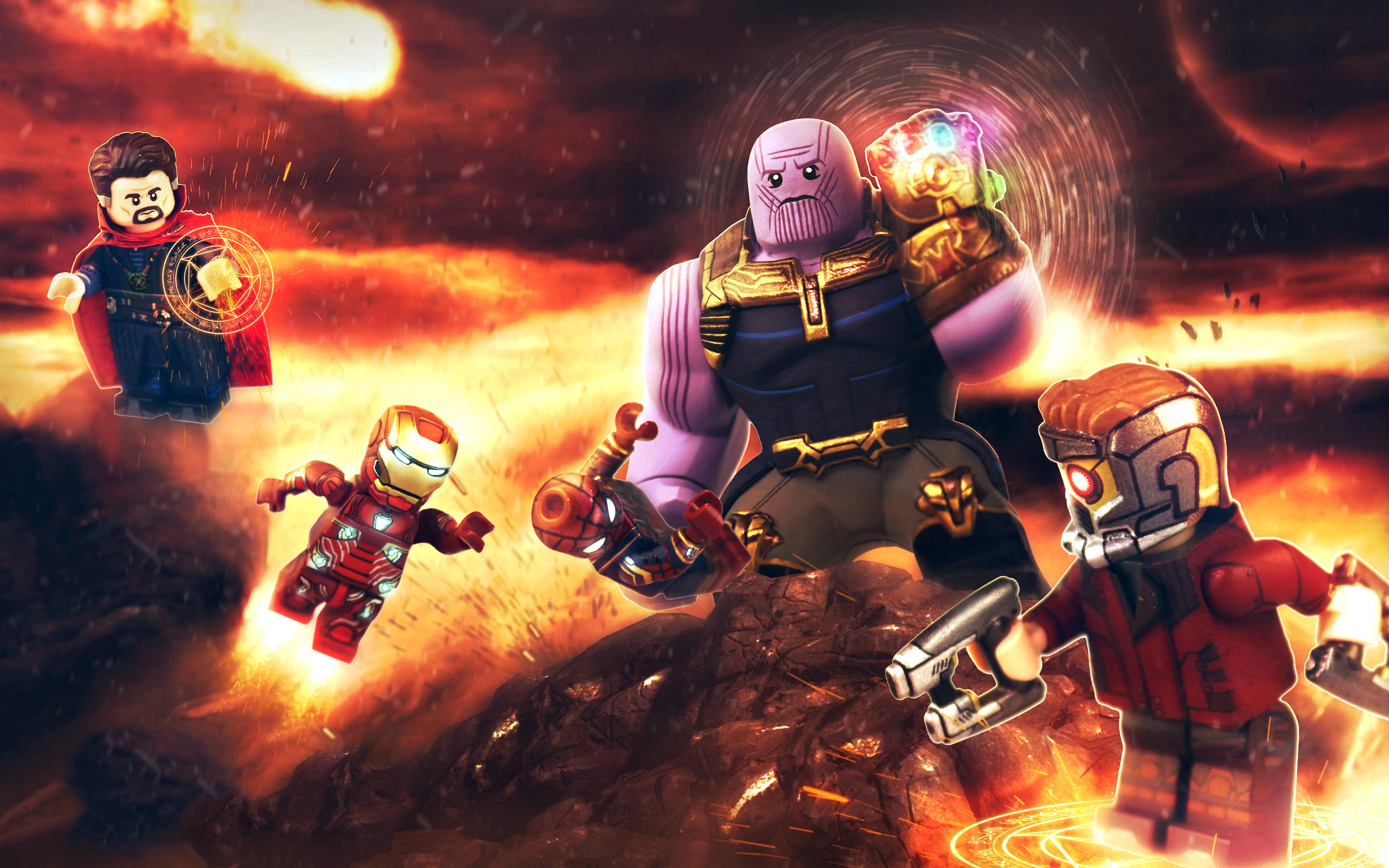Download wallpaper 4k, Thanos, Iron Man, Captain America, lego