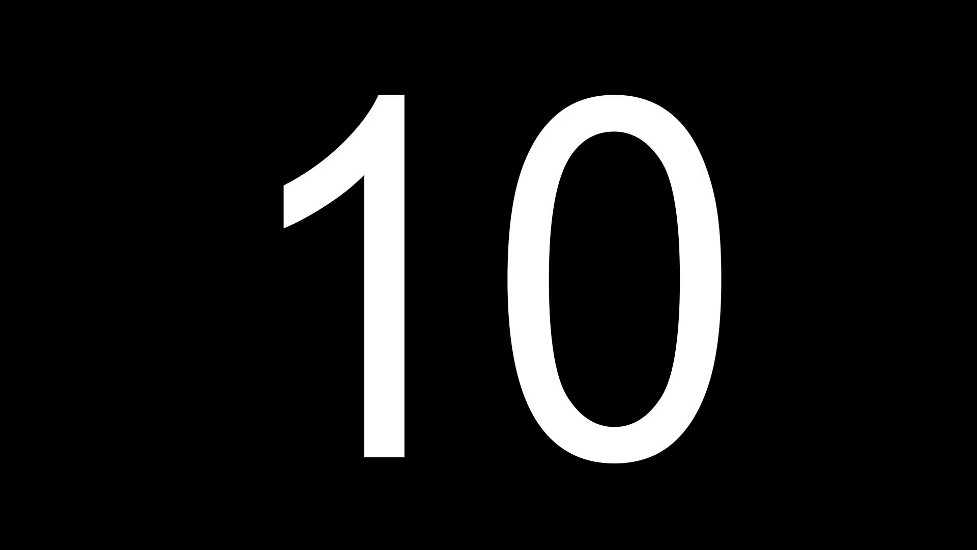 countdown 10 seconds white numbers on black background