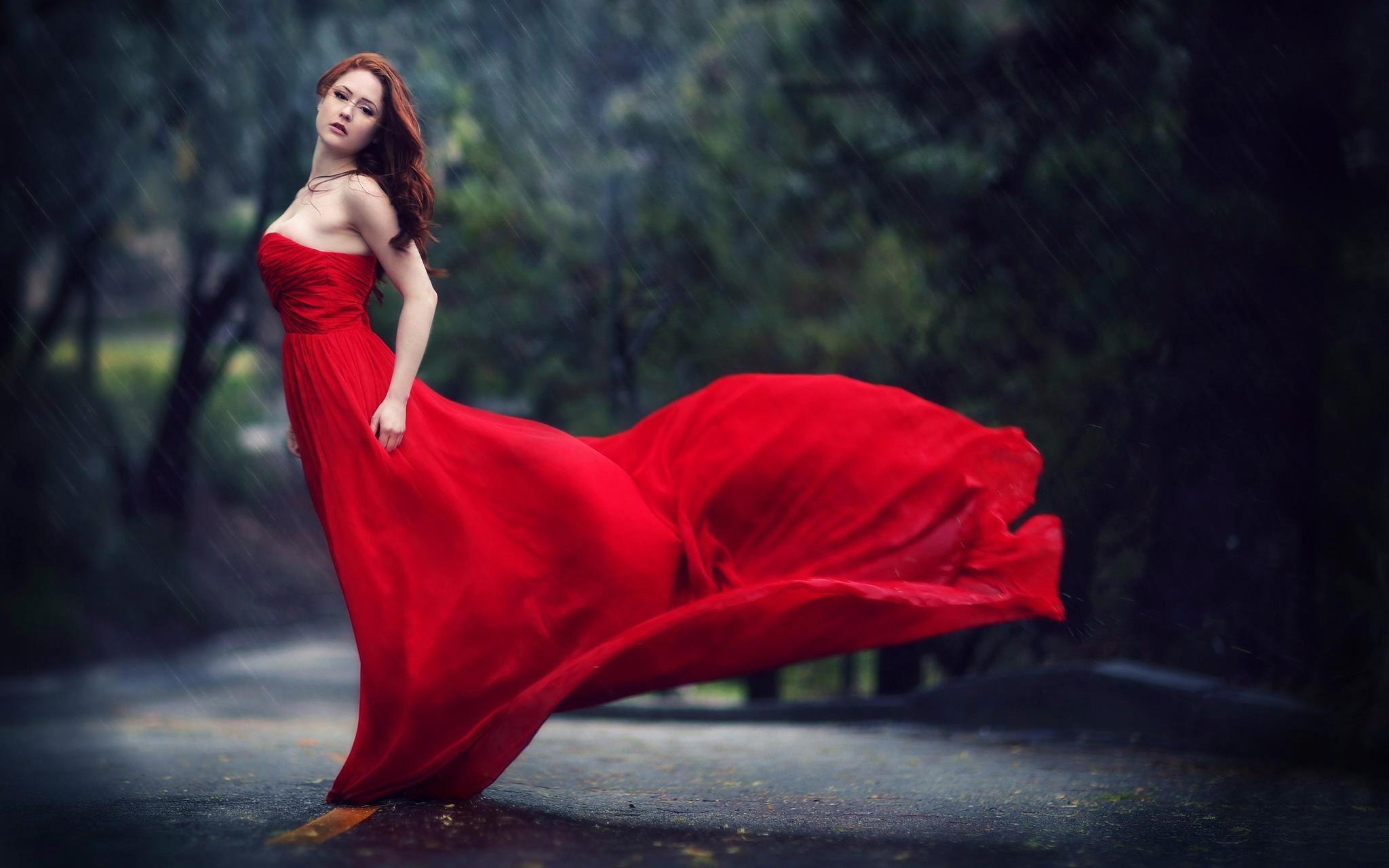 women redhead red dress wallpaper and background