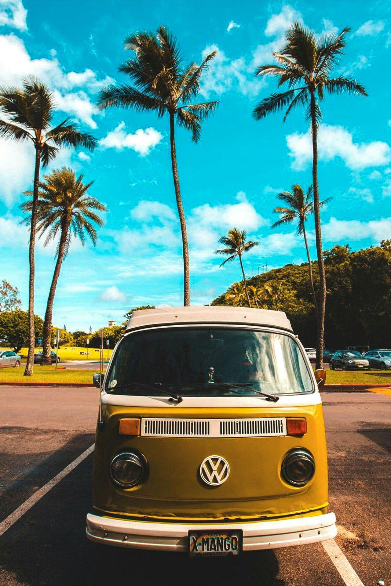 Charm of hippie VW camper van is irresistible. Summer