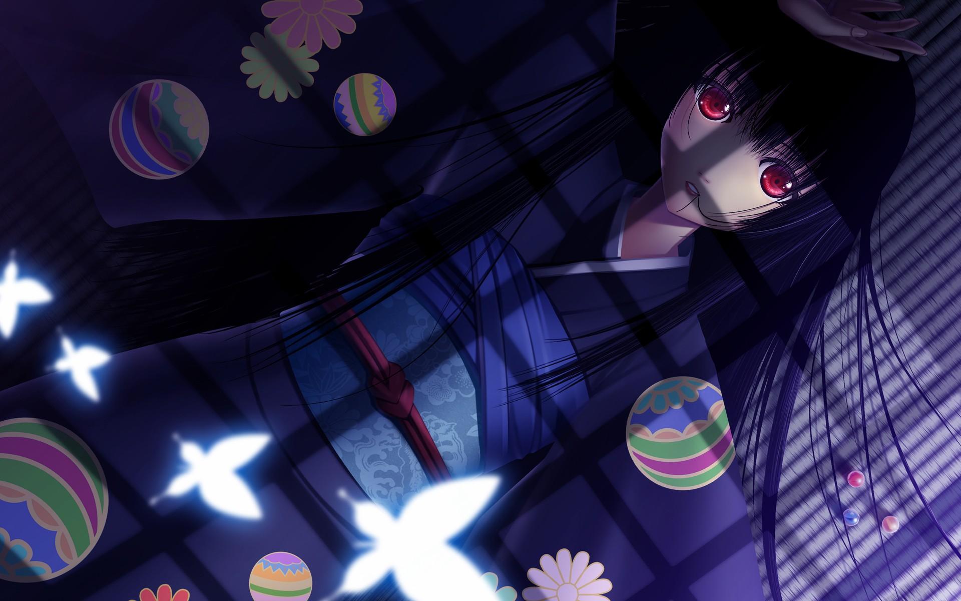 Wallpaper, anime, blue, Jigoku Shoujo, Enma Ai, darkness