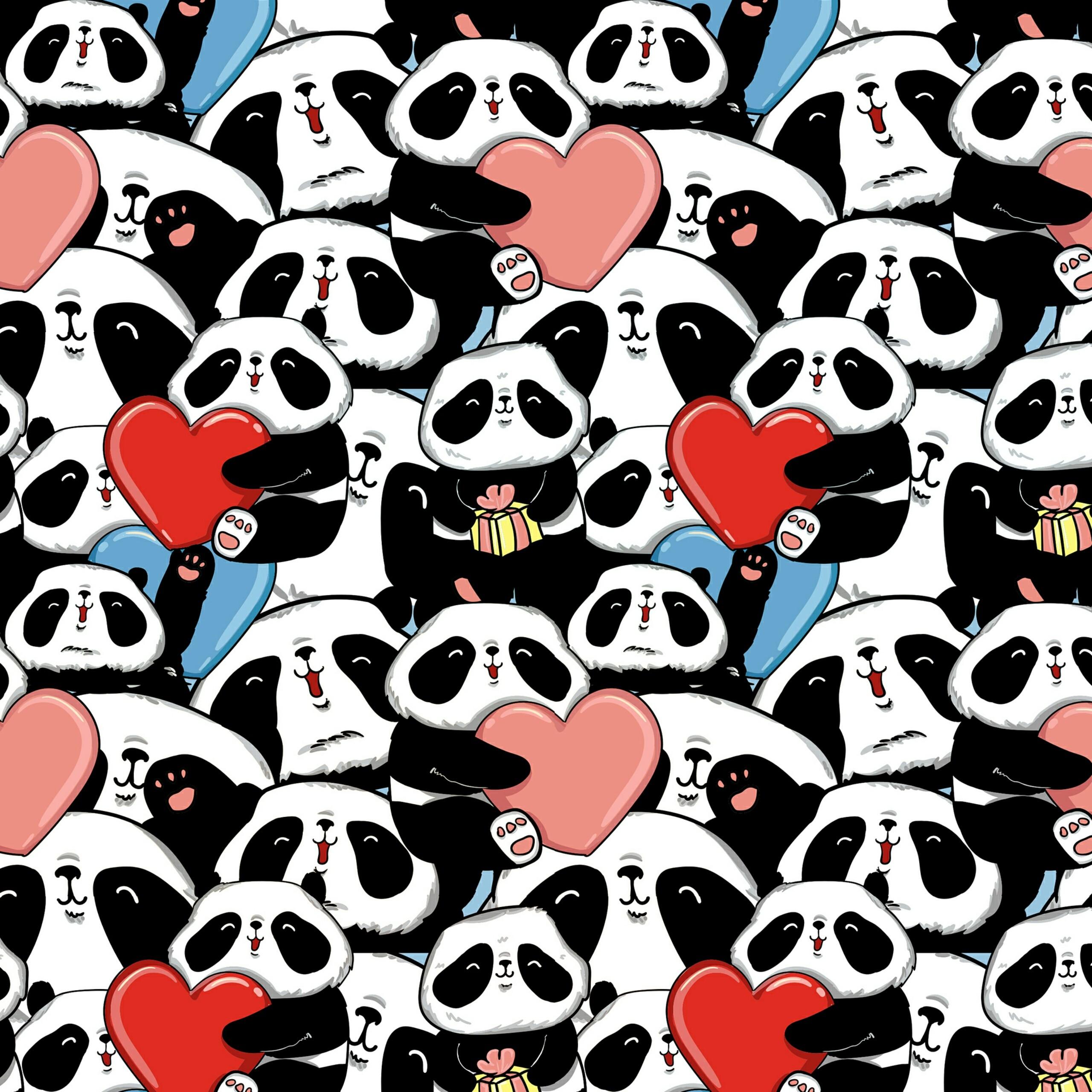 A Collage Of Pandas Holding Hearts And Presents Valentines Day