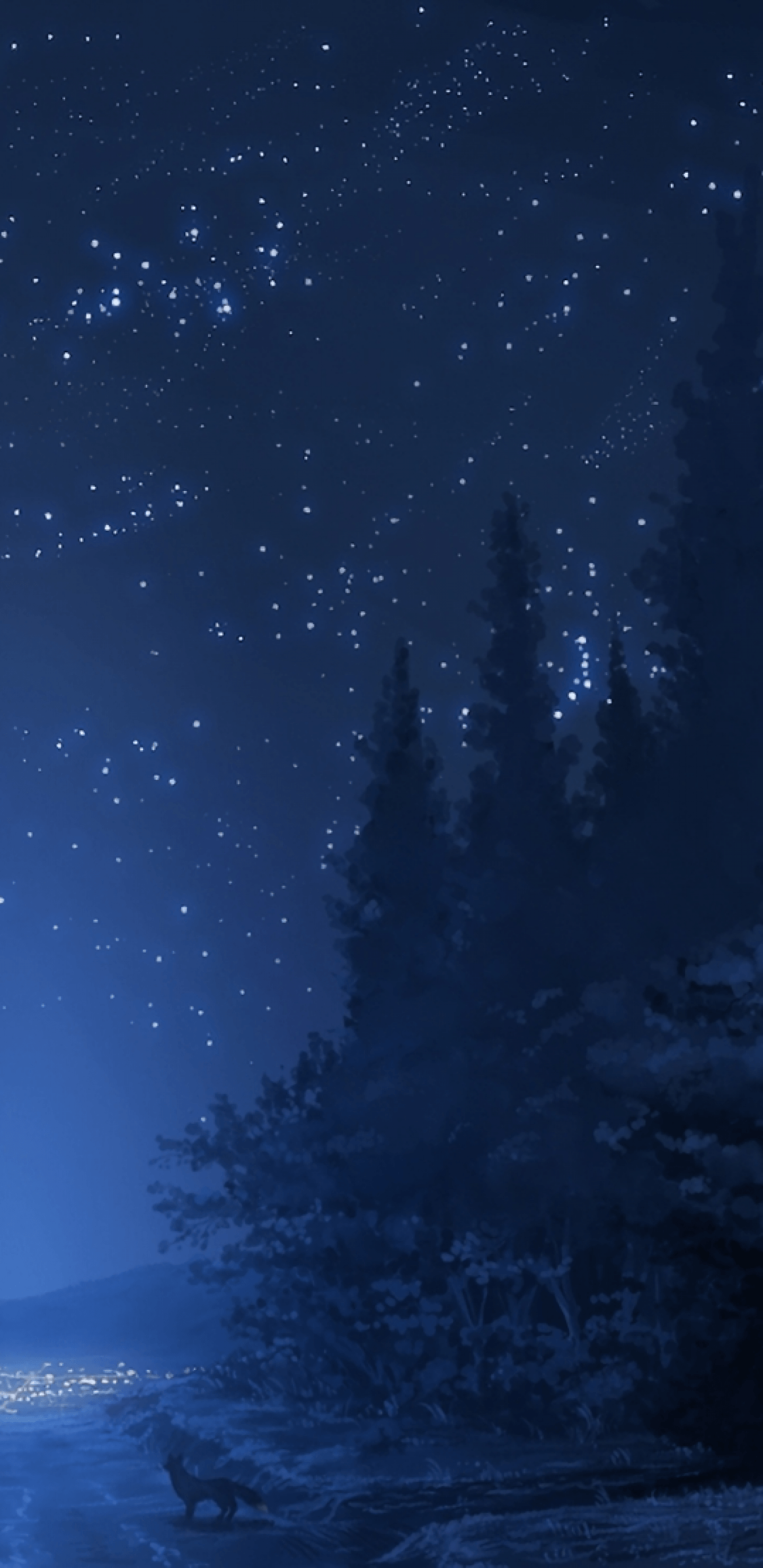 Download 1440x2960 Anime Landscape, Forest, Night, Stars, Wolf