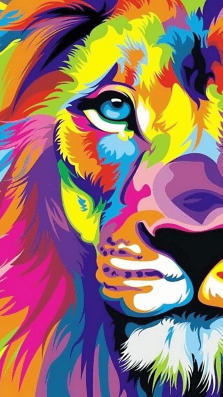 Gorgeous Colourful Lion Leo Phone Wallpaper. GG