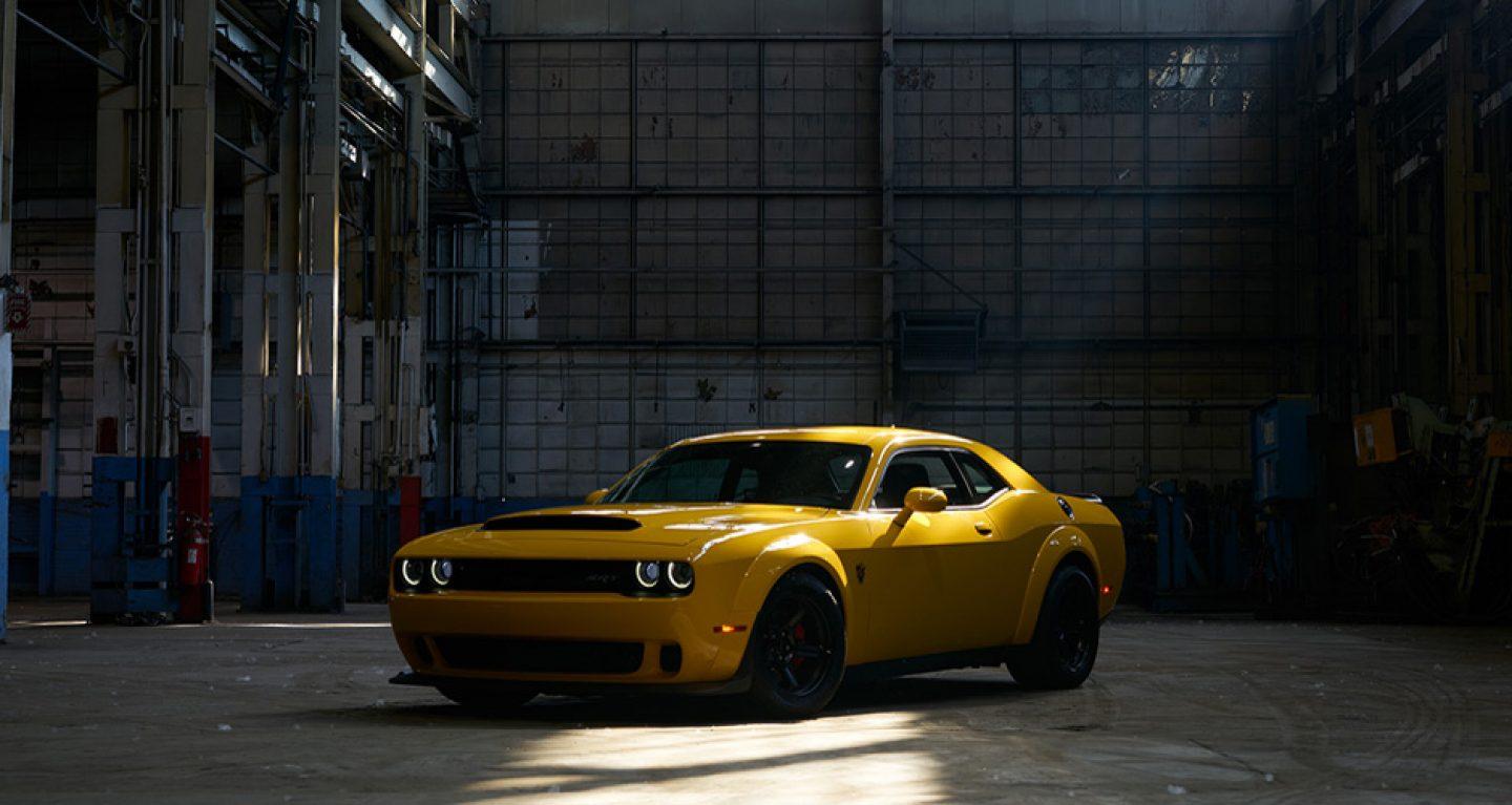 Dodge Challenger yellow color in dark exterior HD image