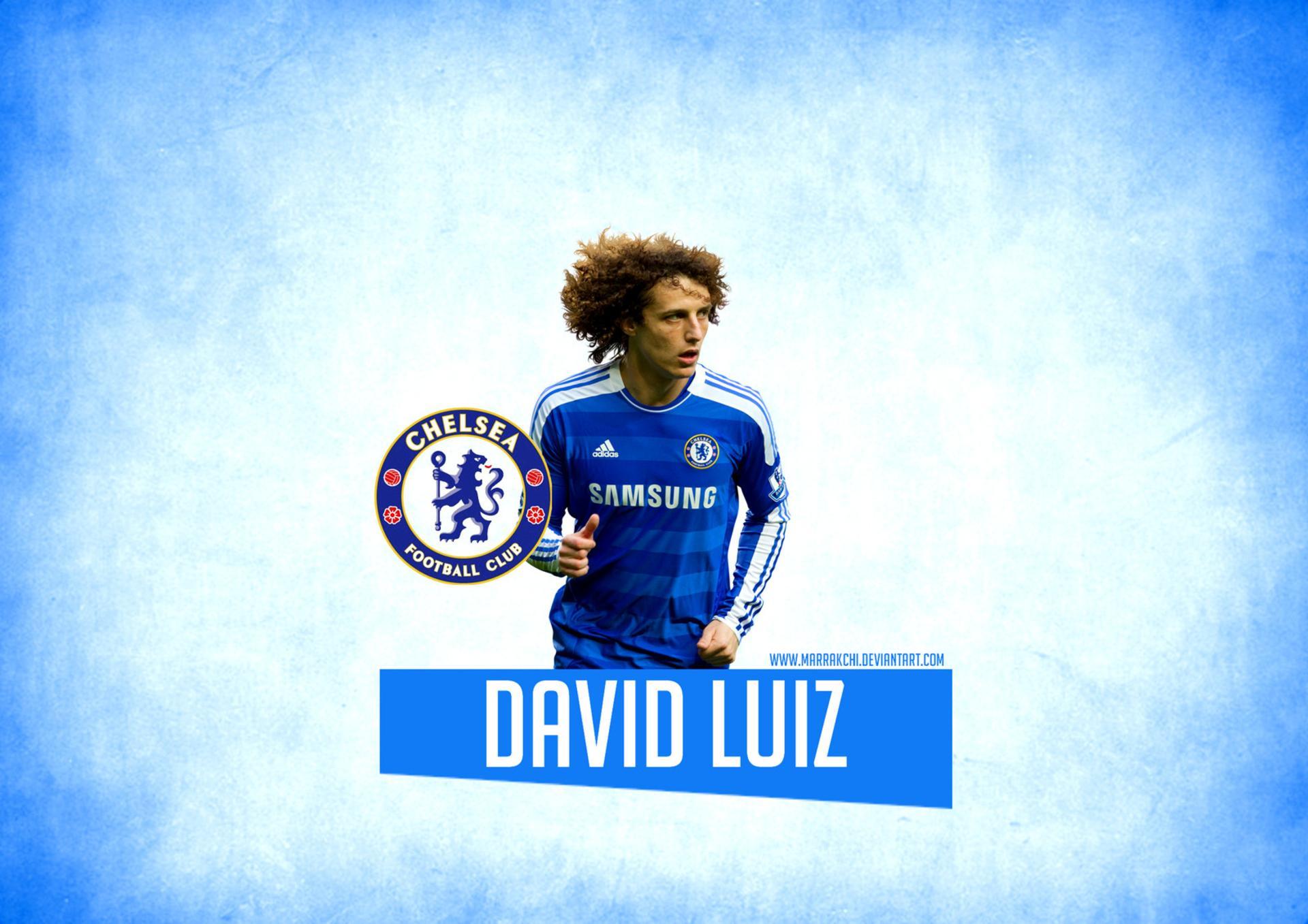 Chelsea David Luiz on the blue background wallpaper and image