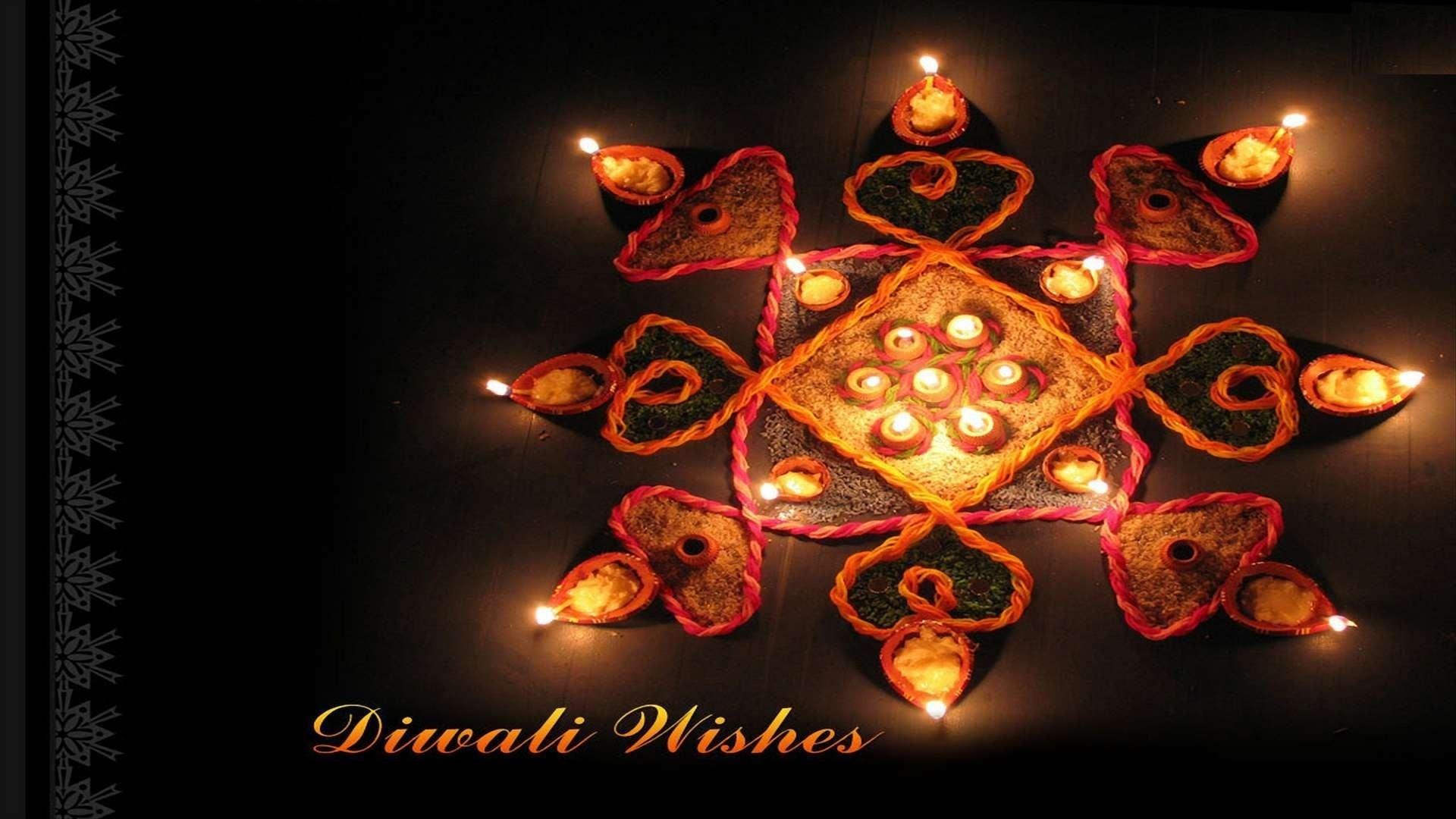 Diwali Wallpaper with Beautiful Lamp Rangoli