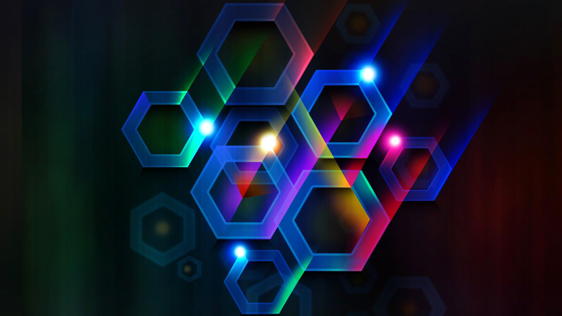 Wallpaper, color, hexagon, cell, volume, lines, rays 1920x1080