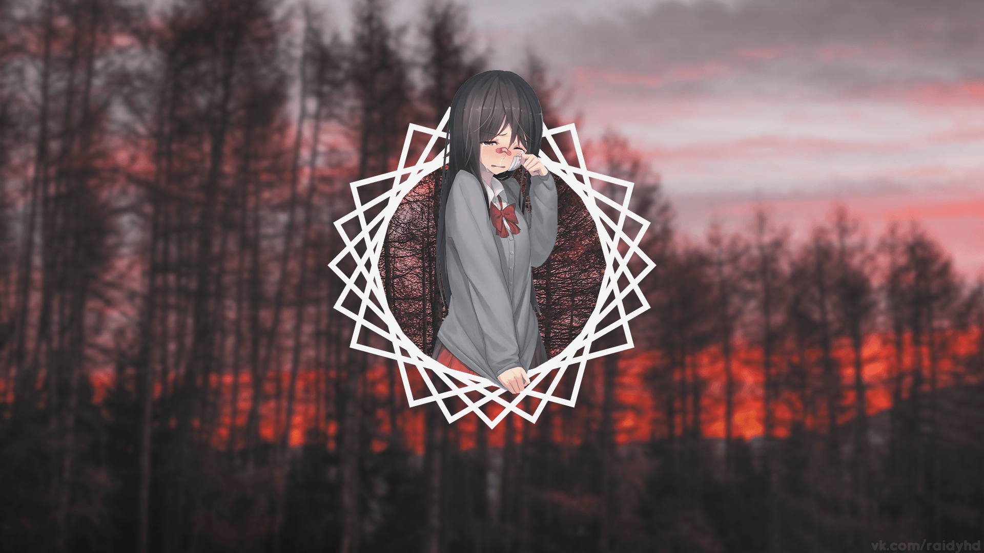 Wallpaper, nature, anime girls, sad, forest, sunset, HDR, picture