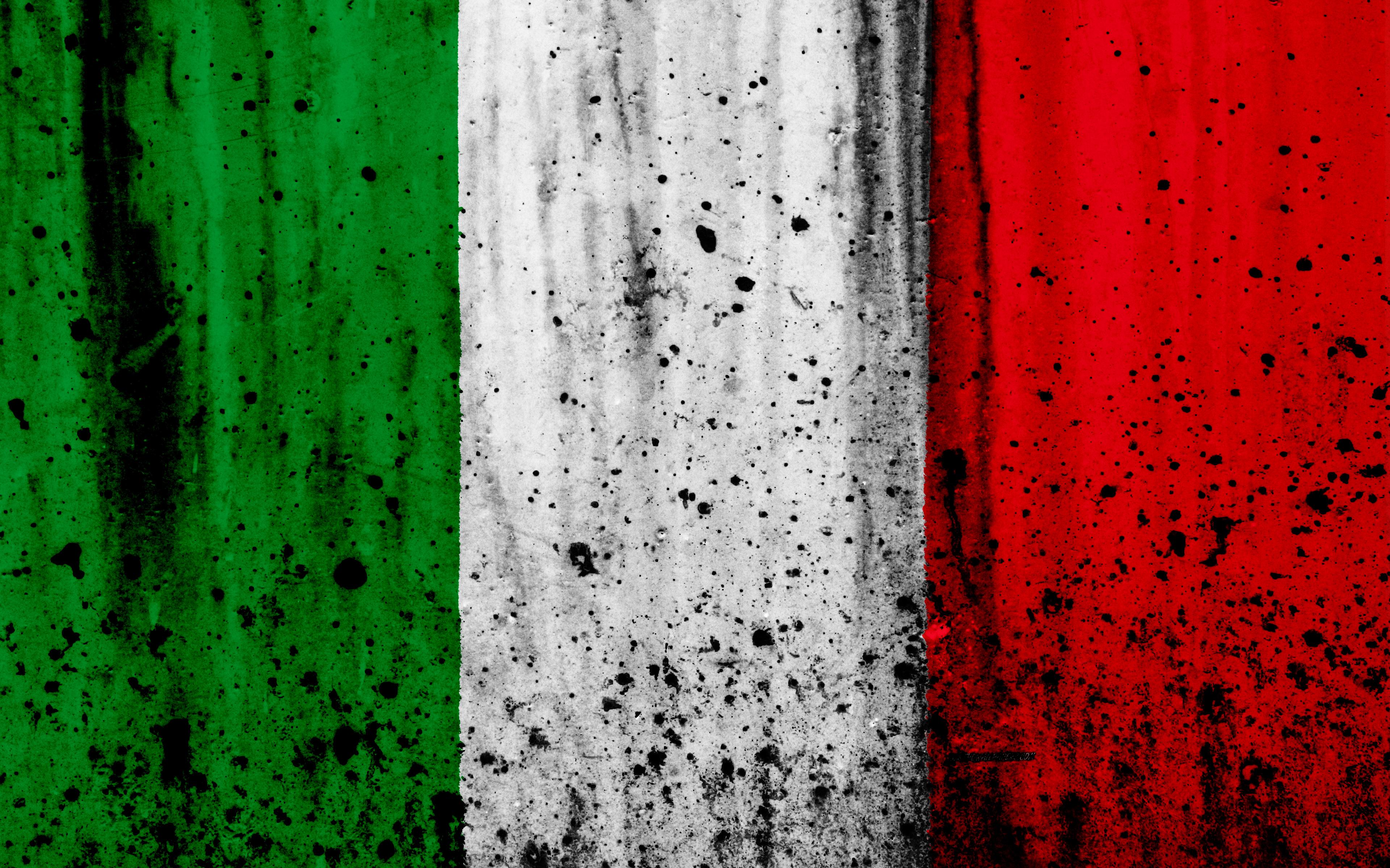 Download wallpaper flag of Italy, 4k, grunge, stone texture