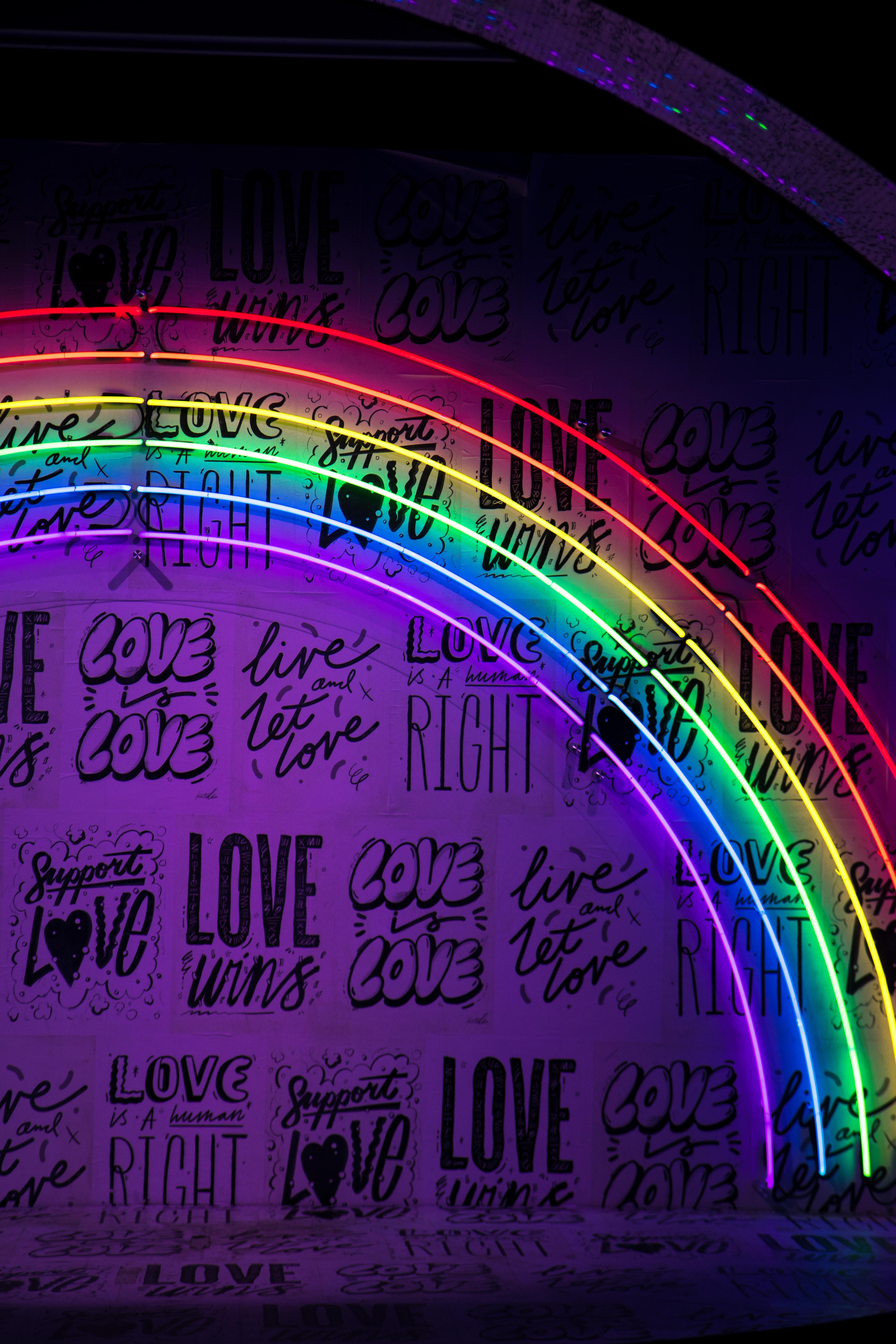 Wallpaper Neon lights, Rainbow, Typography, Love, 4K, Love