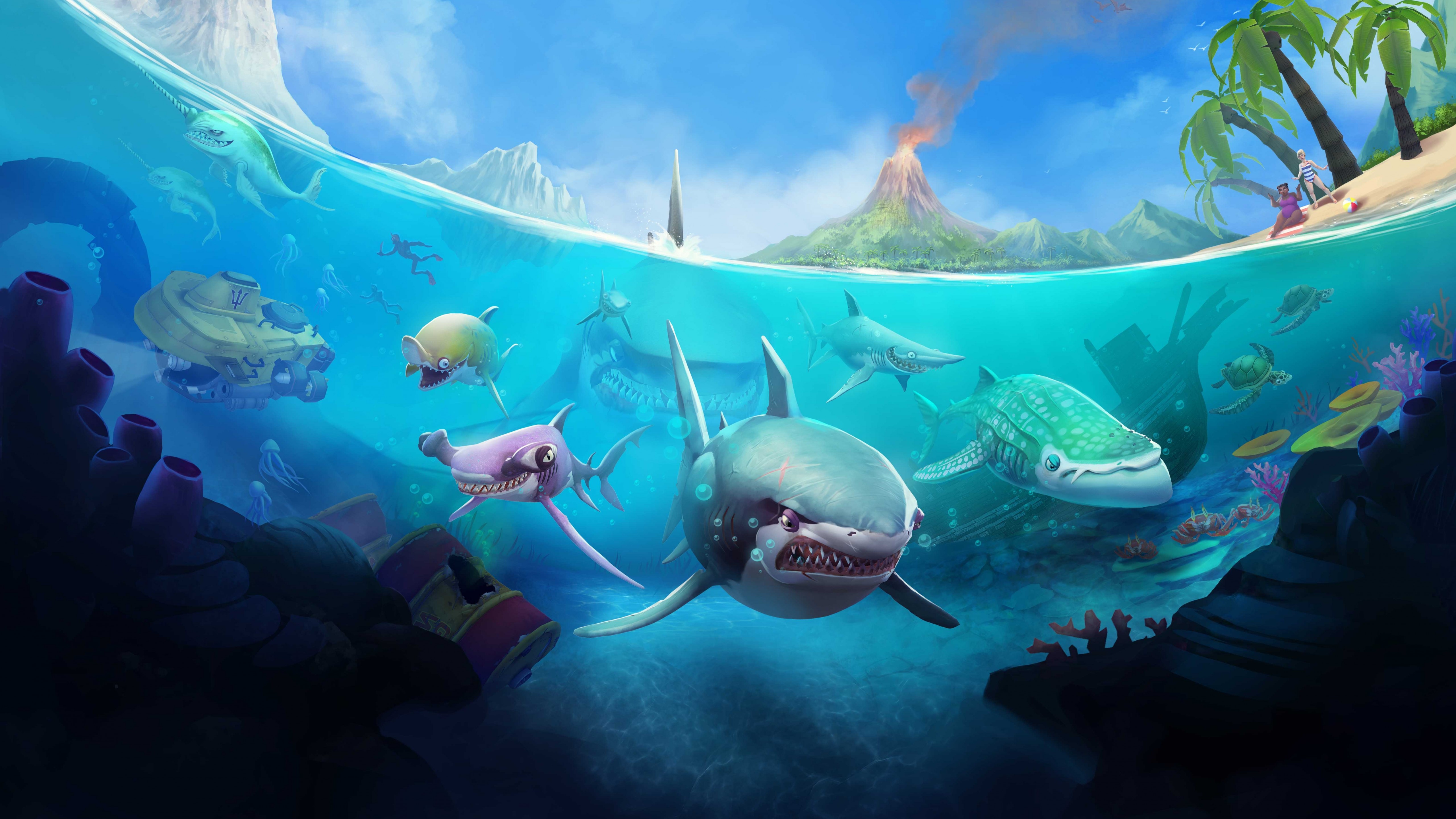 Wallpaper Hungry Shark World, iOS, Android, shark, Games