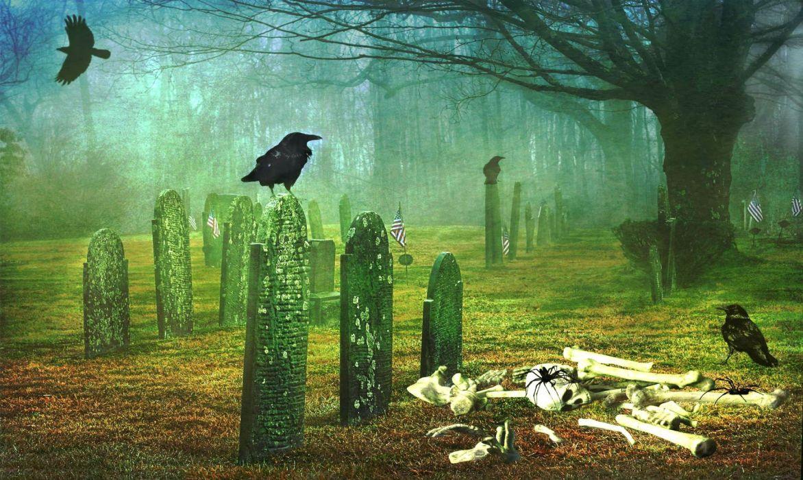 HALLOWEEN dark gothic fantasy cemetery grave skeleton skull