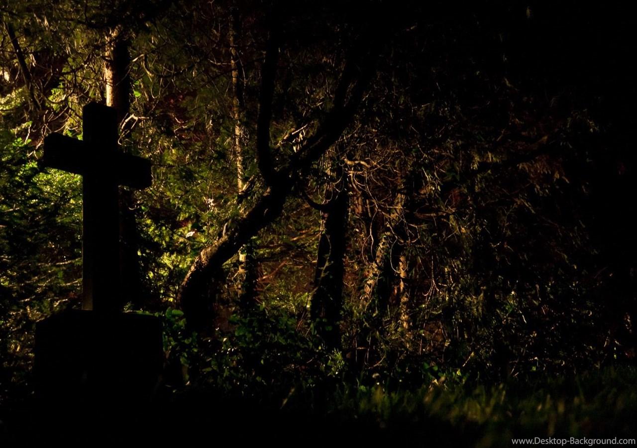 Cemetery Grave Cross Dark Trees Wallpaper Desktop Background