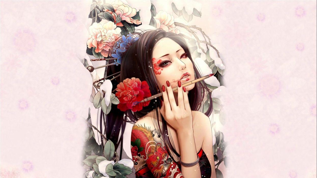 Fantasy original art artistic artwork tattoo girls girl wallpaper