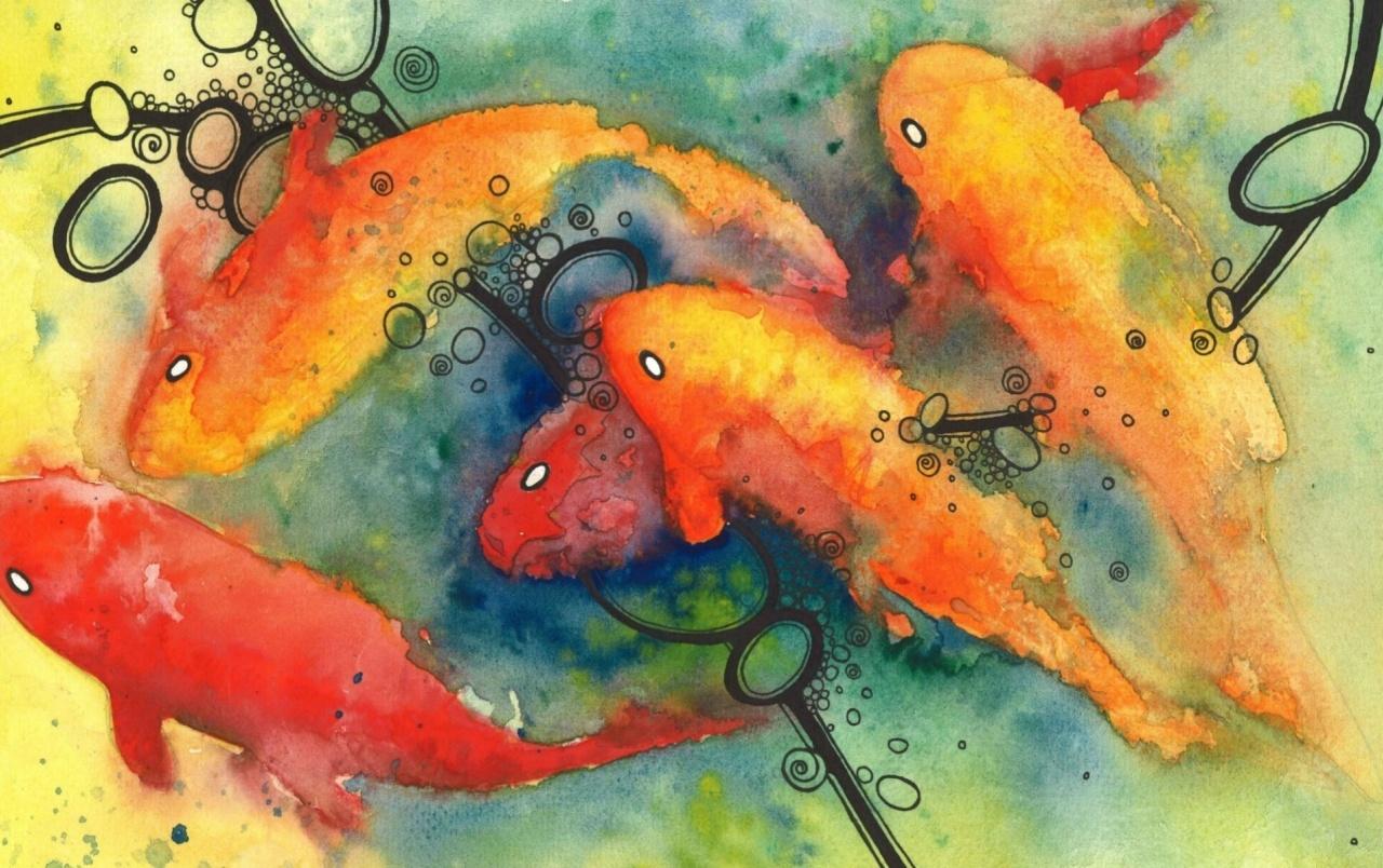 Painting Koi Water Color wallpaper. Painting Koi Water Color stock