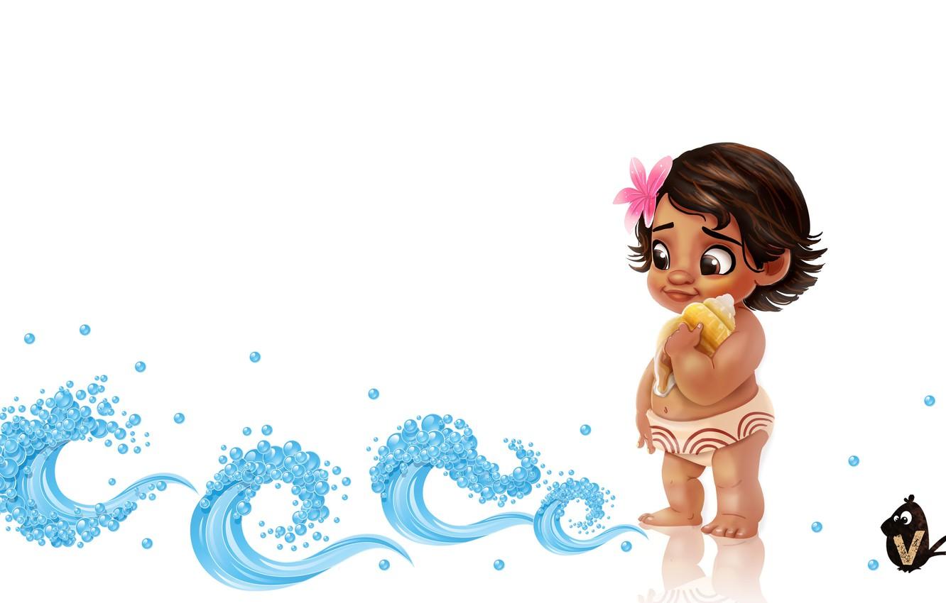 Wallpaper shell, art, baby, child, children's, Vipin Jacob, Baby Moana image for desktop, section минимализм