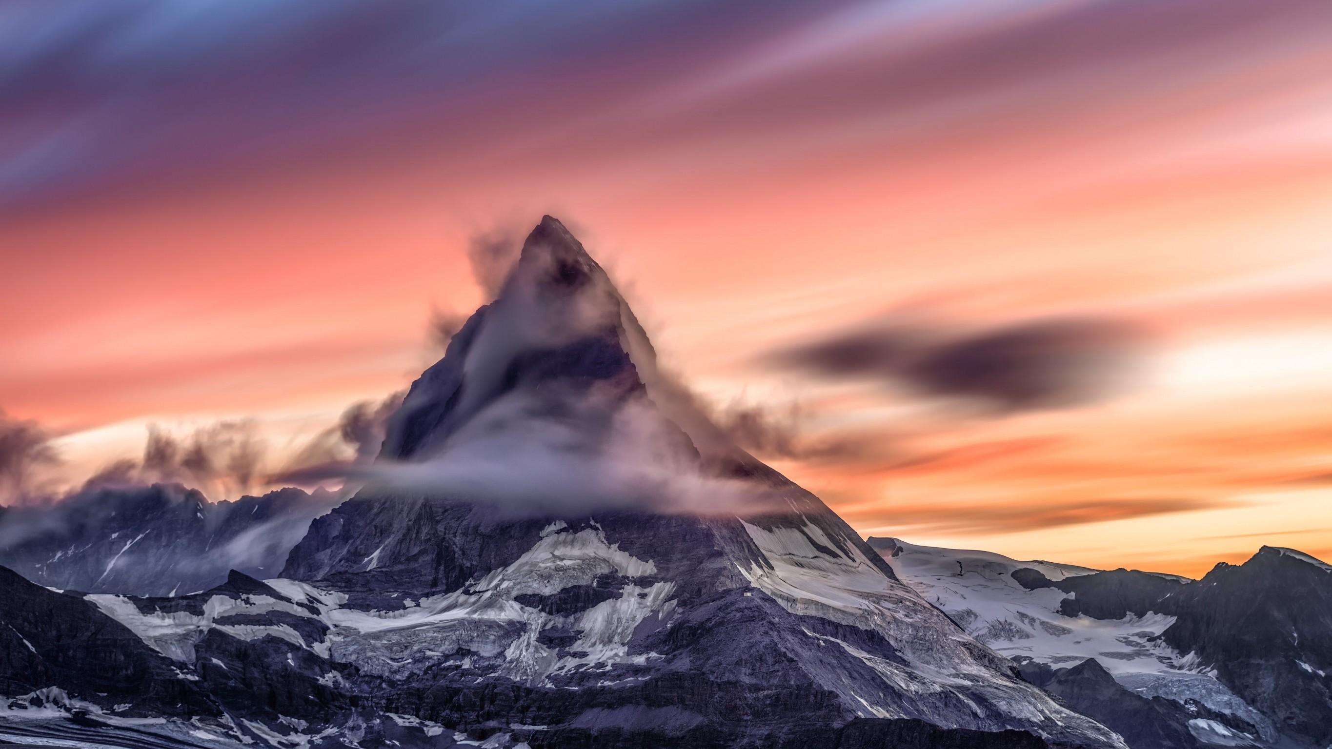Download 2730x1536 Switzerland, Matterhorn, Mountain, Clouds, Sunset