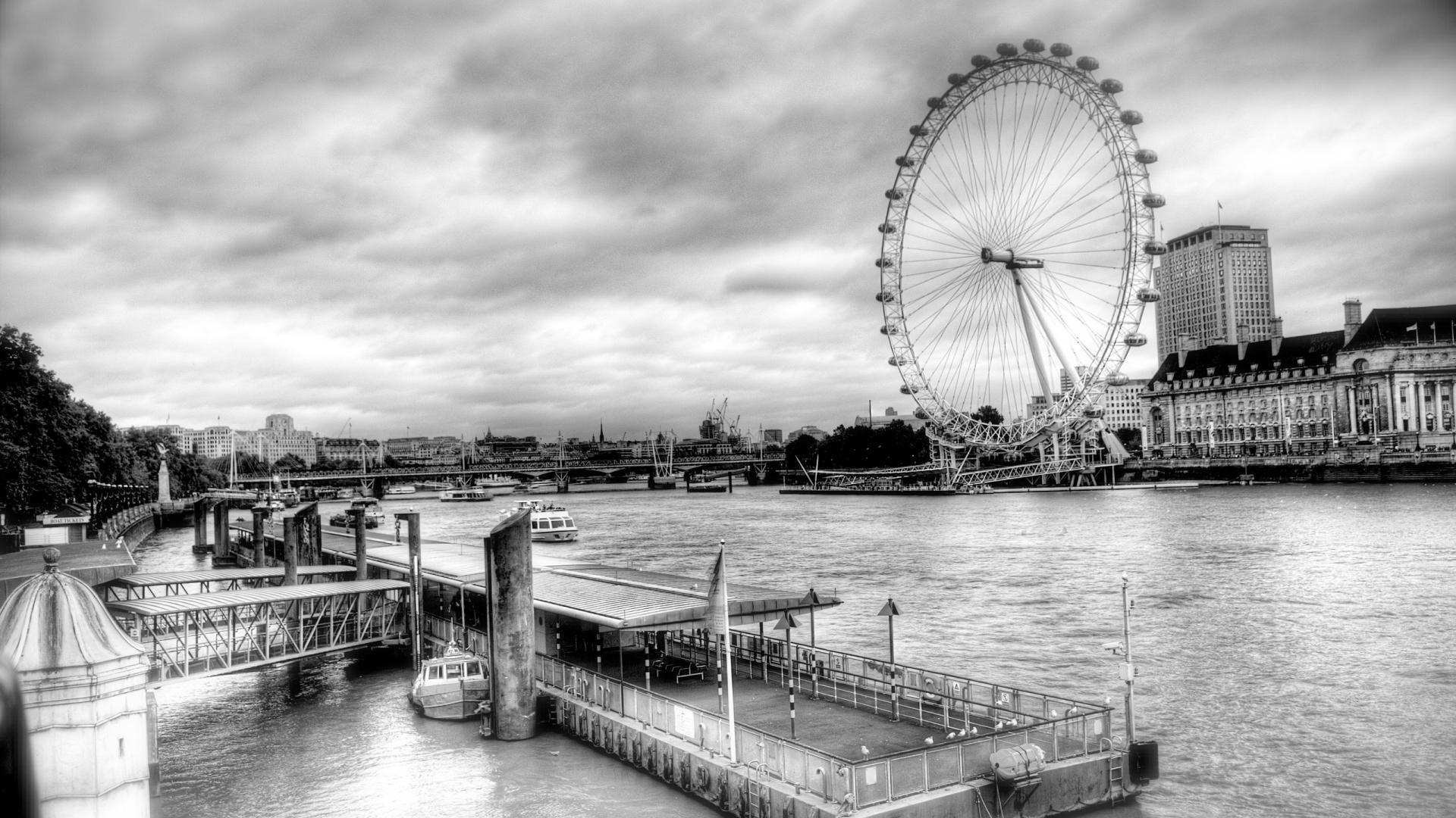 The London Eye On The Thames Black And White City Wallpaper HD Ls