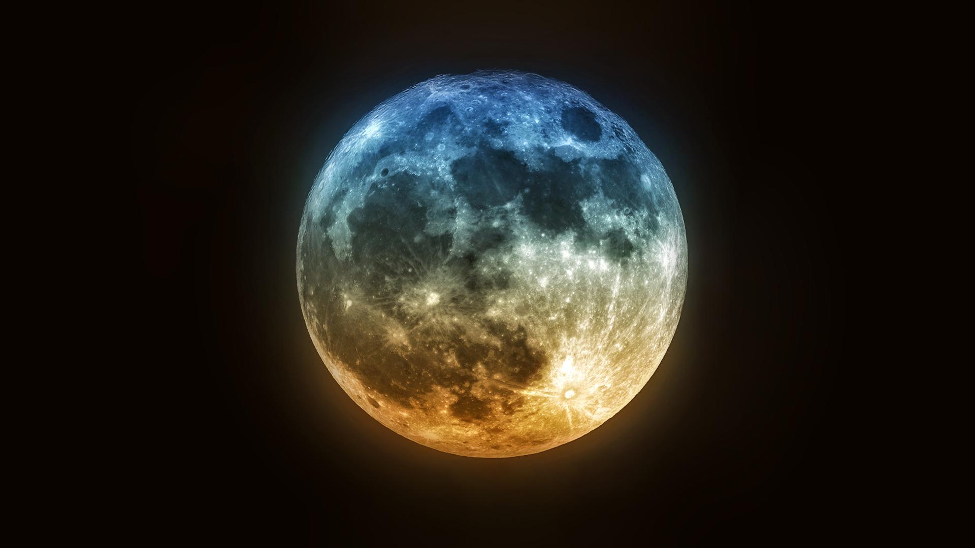 Blue And Red Moon Wallpaper Photo free HD Download